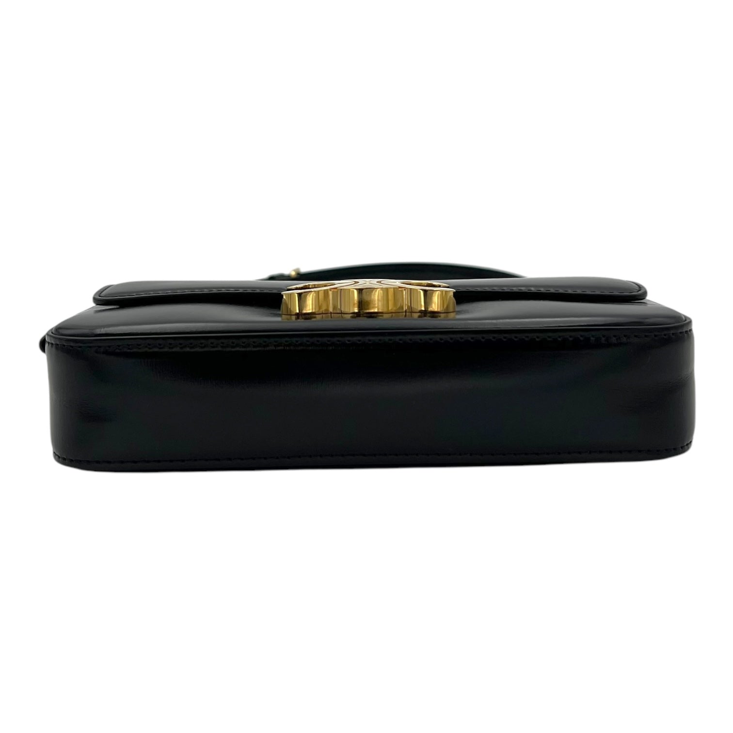 Triomphe Claude Shoulder Bag Black in Calfskin, Gold hardware