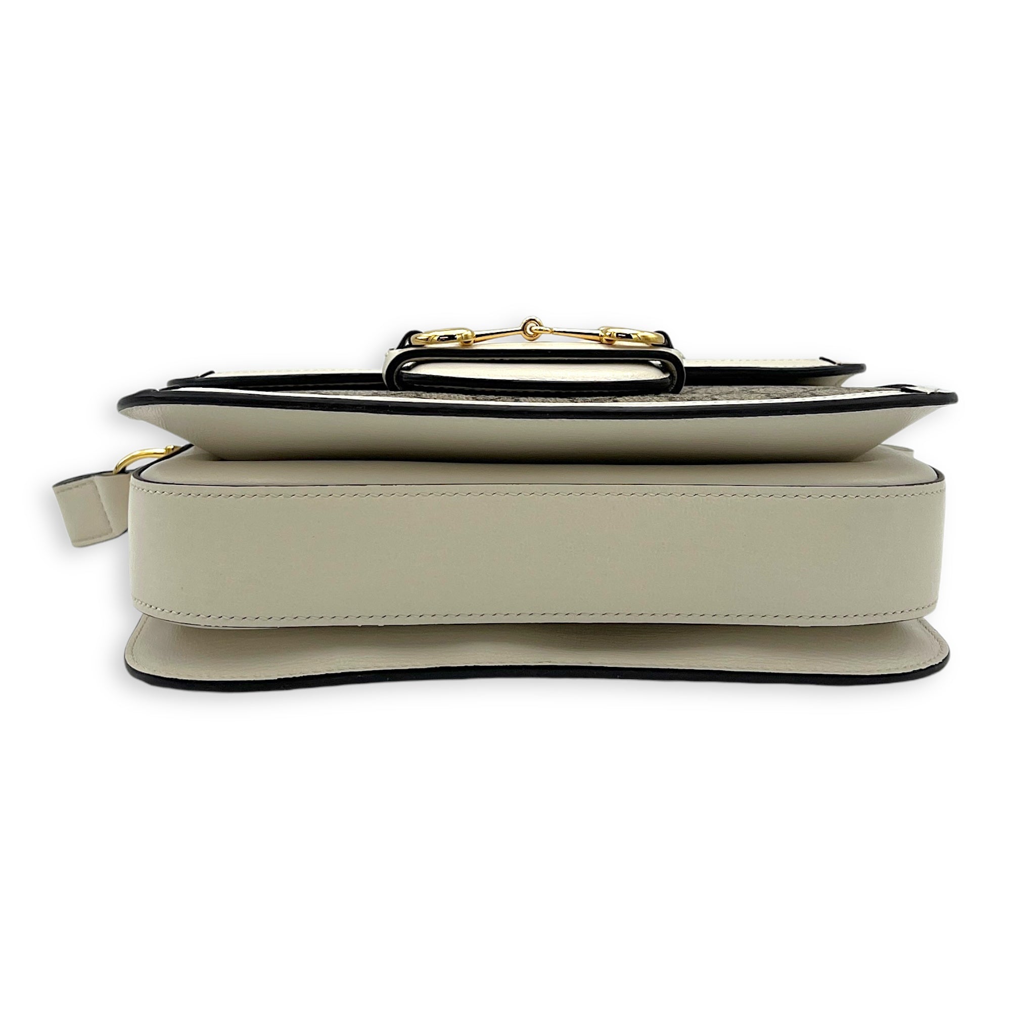 Horsebit 1955 White Shoulder Bag in Coated Canvas, Gold hardware