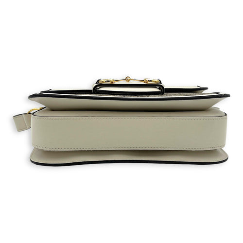 Horsebit 1955 White Shoulder Bag in Coated Canvas, Gold hardware