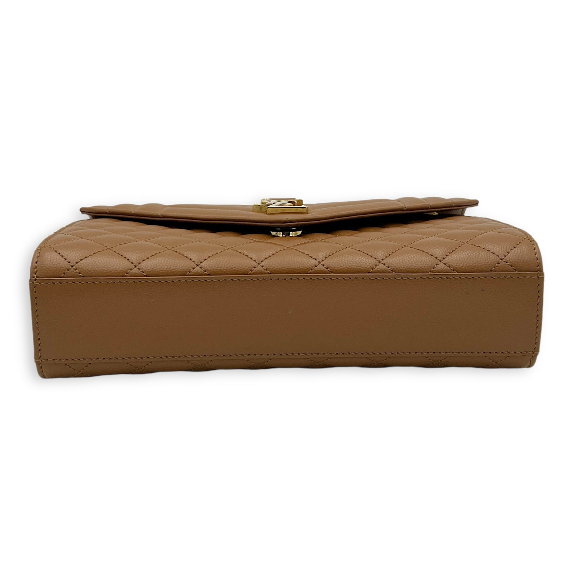 Envelope Medium Brown Shoulder Bag in Calfskin, Gold hardware