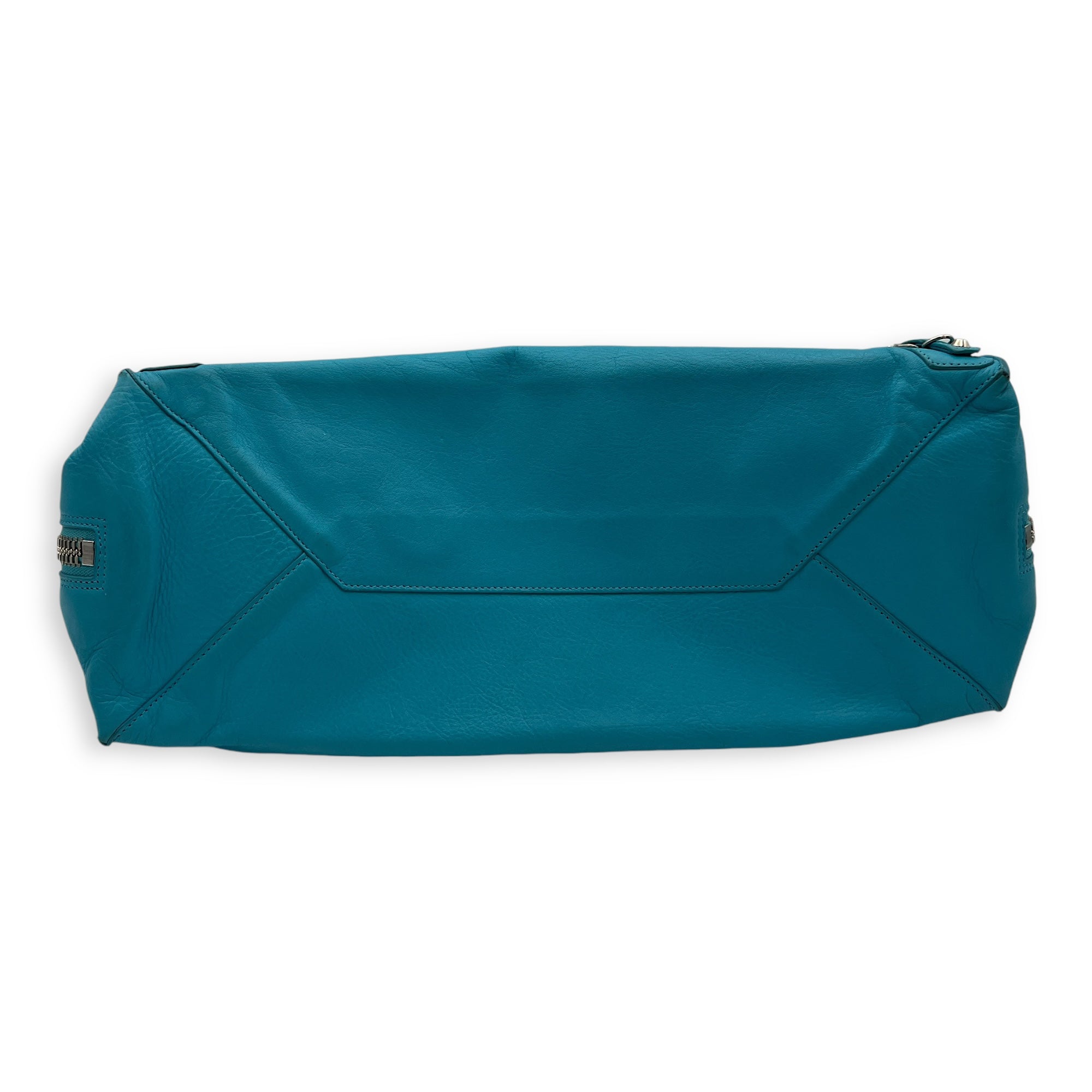 Papier Top Handle Bag Large Blue in Calfskin, Silver hardware