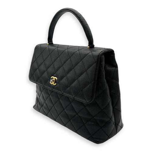 Kelly Top Handle Bag Black in Caviar Leather, Gold hardware