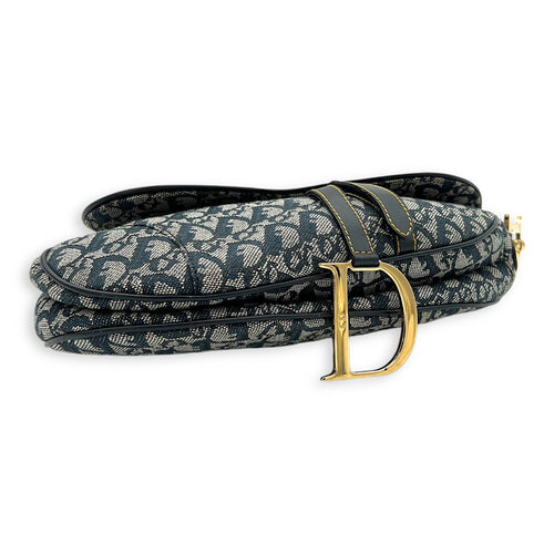 Saddle Shoulder Bag Blue in Jacquard, Gold hardware