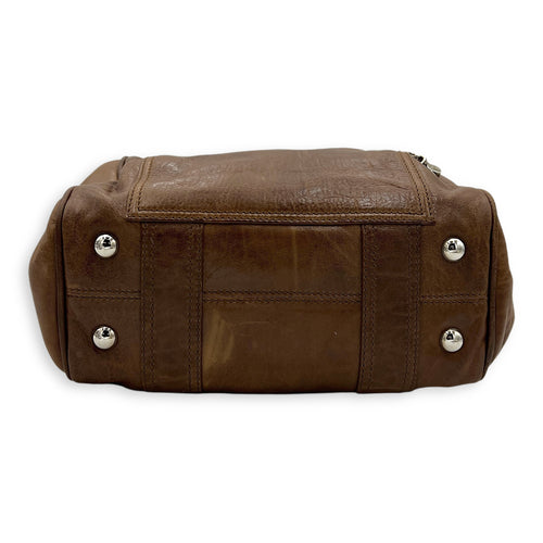 Whistle Brown Top Handle Bag in Goat Leather, Silver hardware