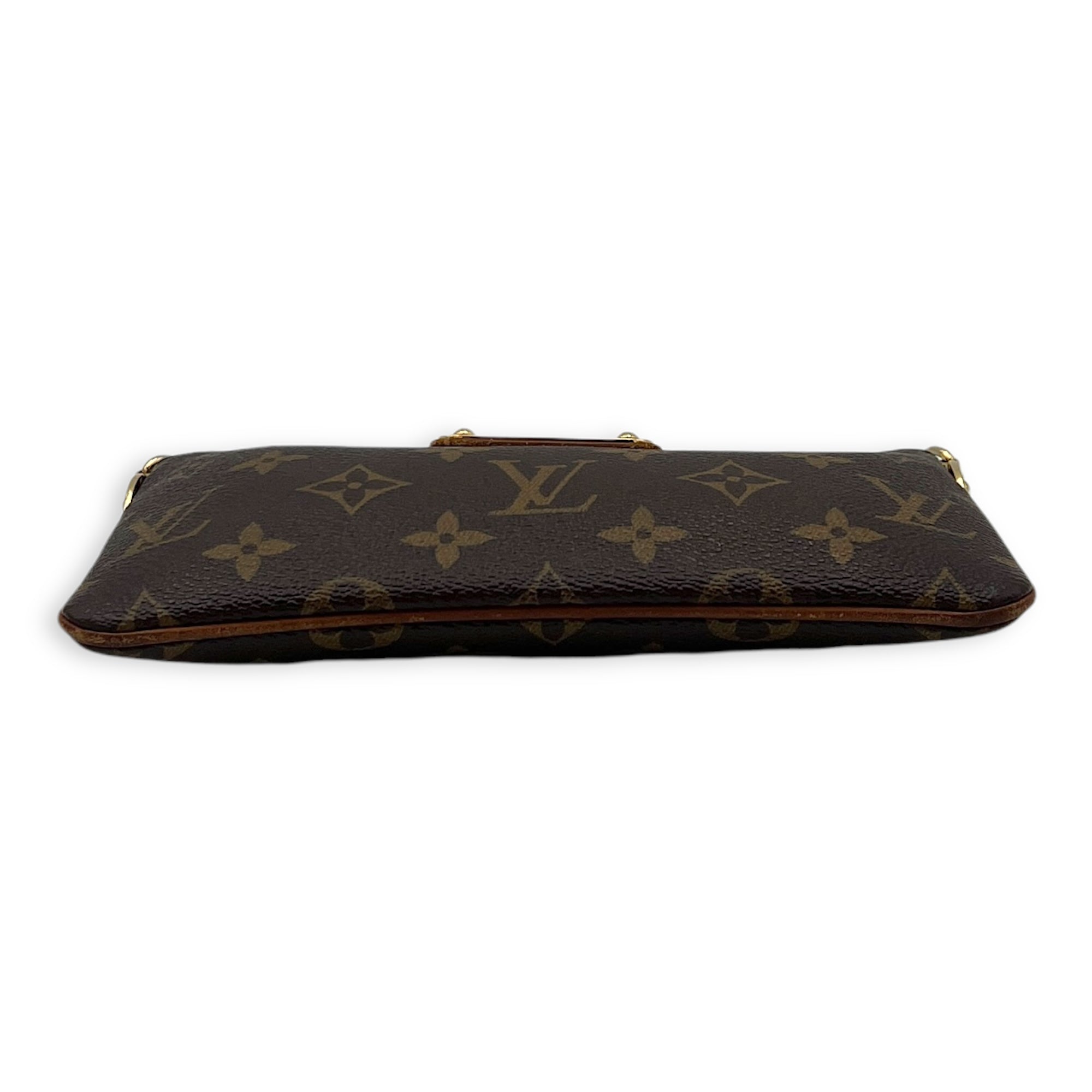 Milla Pouch MM Brown in Monogram Coated Canvas, Gold hardware