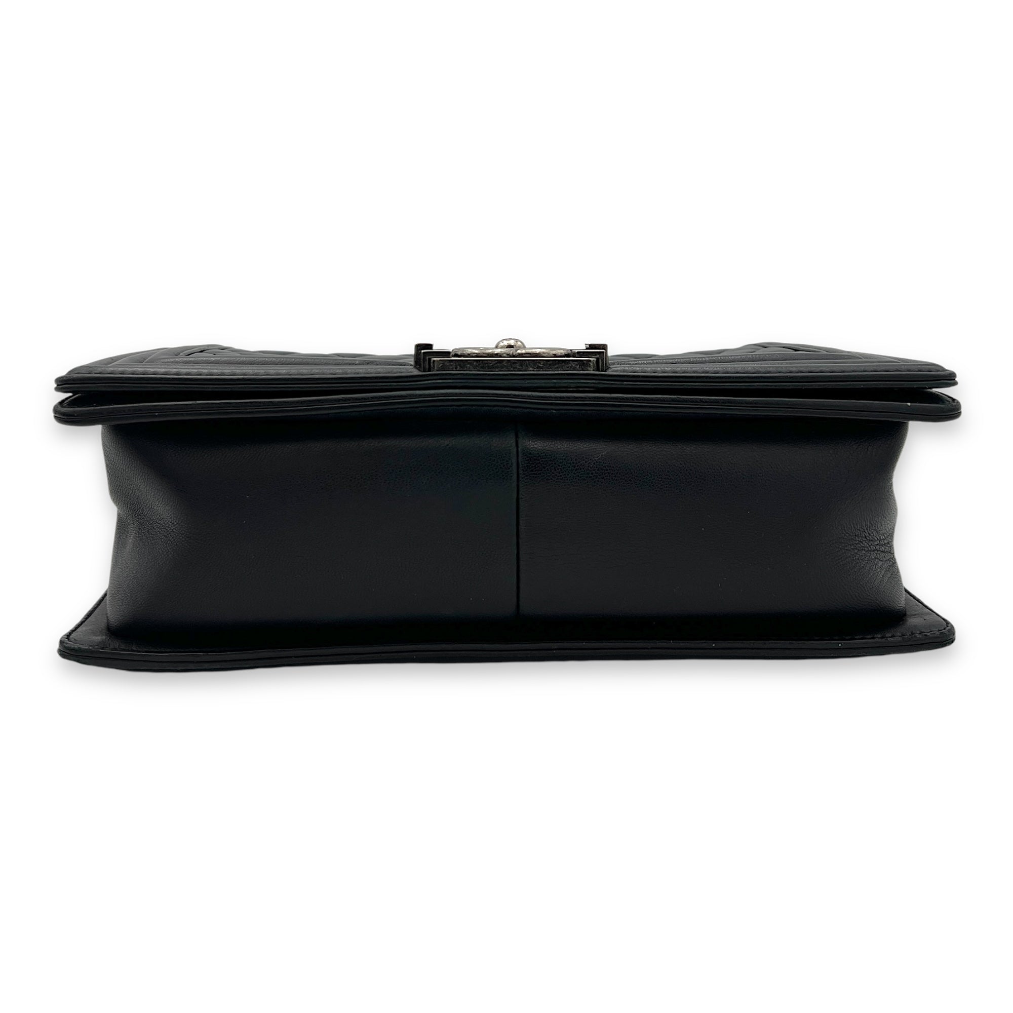 Boy Medium Black Shoulder Bag in Lambskin, Ruthenium hardware