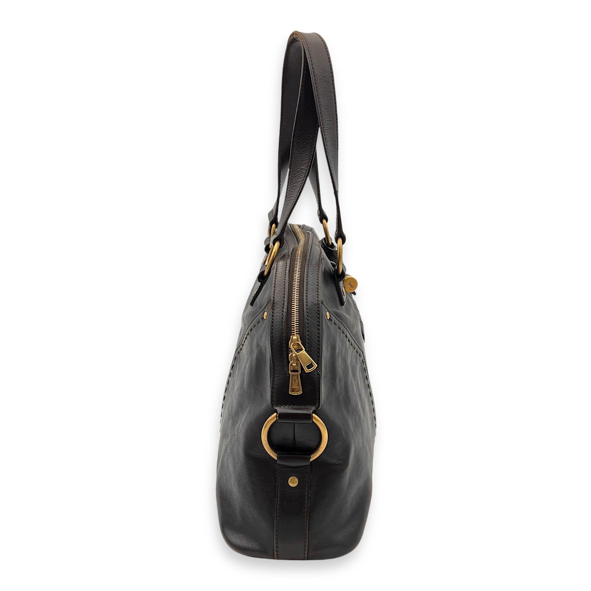 Muse Shoulder Bag Brown in Calfskin, Gold hardware