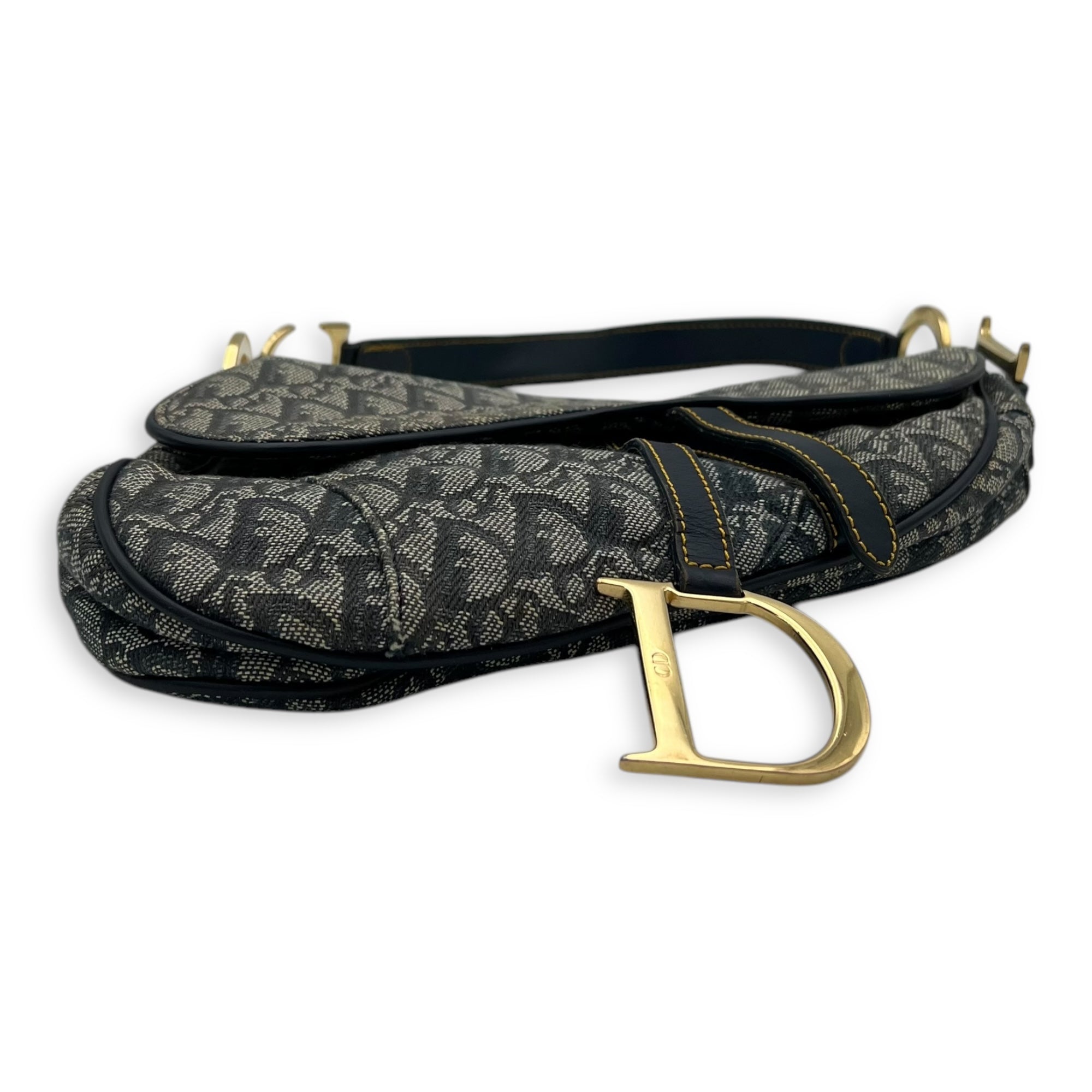 Saddle Shoulder Bag Blue in Jacquard, Gold hardware