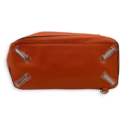 Puzzle Medium Orange Top Handle Bag in Calfskin, Silver hardware