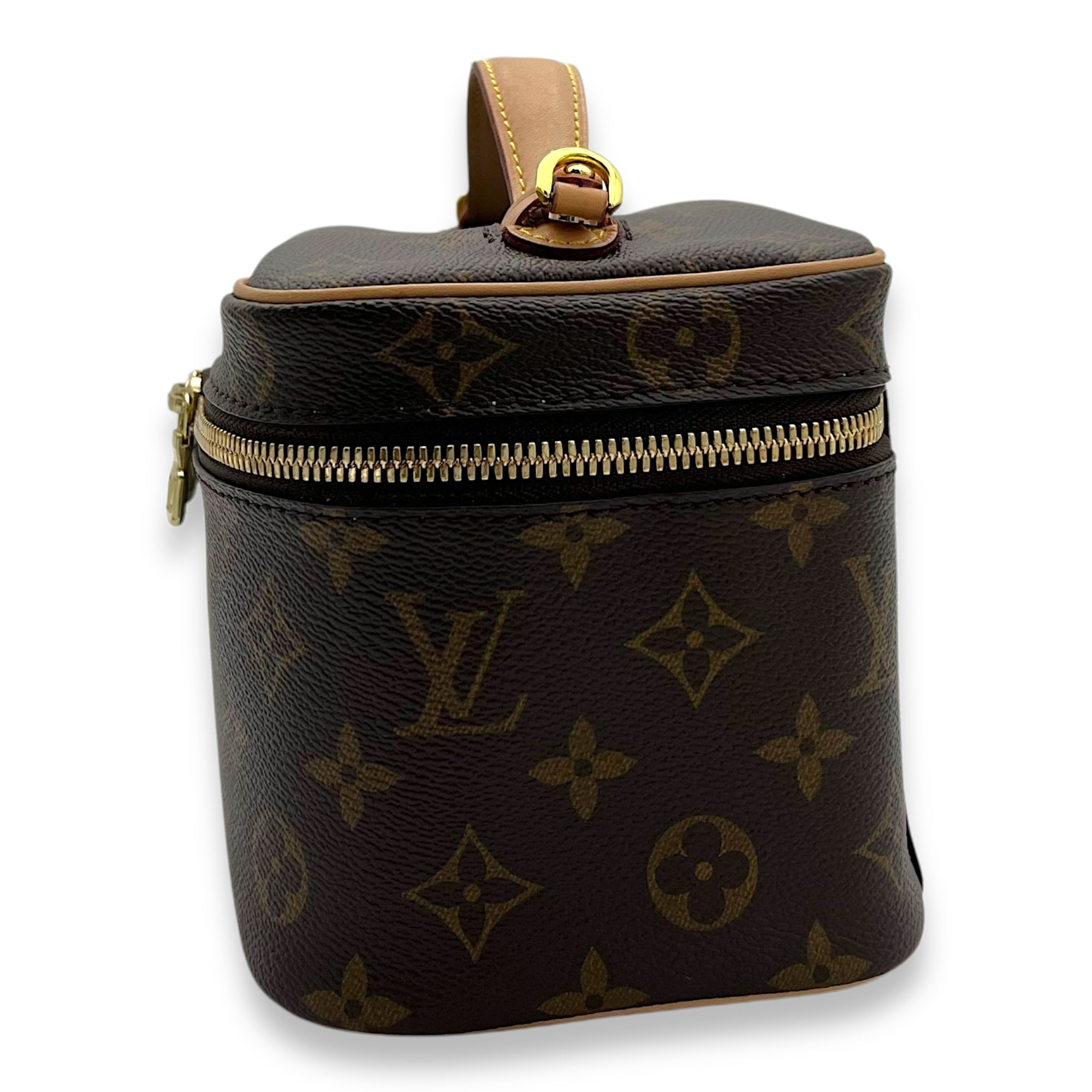 Nice Mini Brown Top Handle Bag in Monogram Coated Canvas, Gold hardware