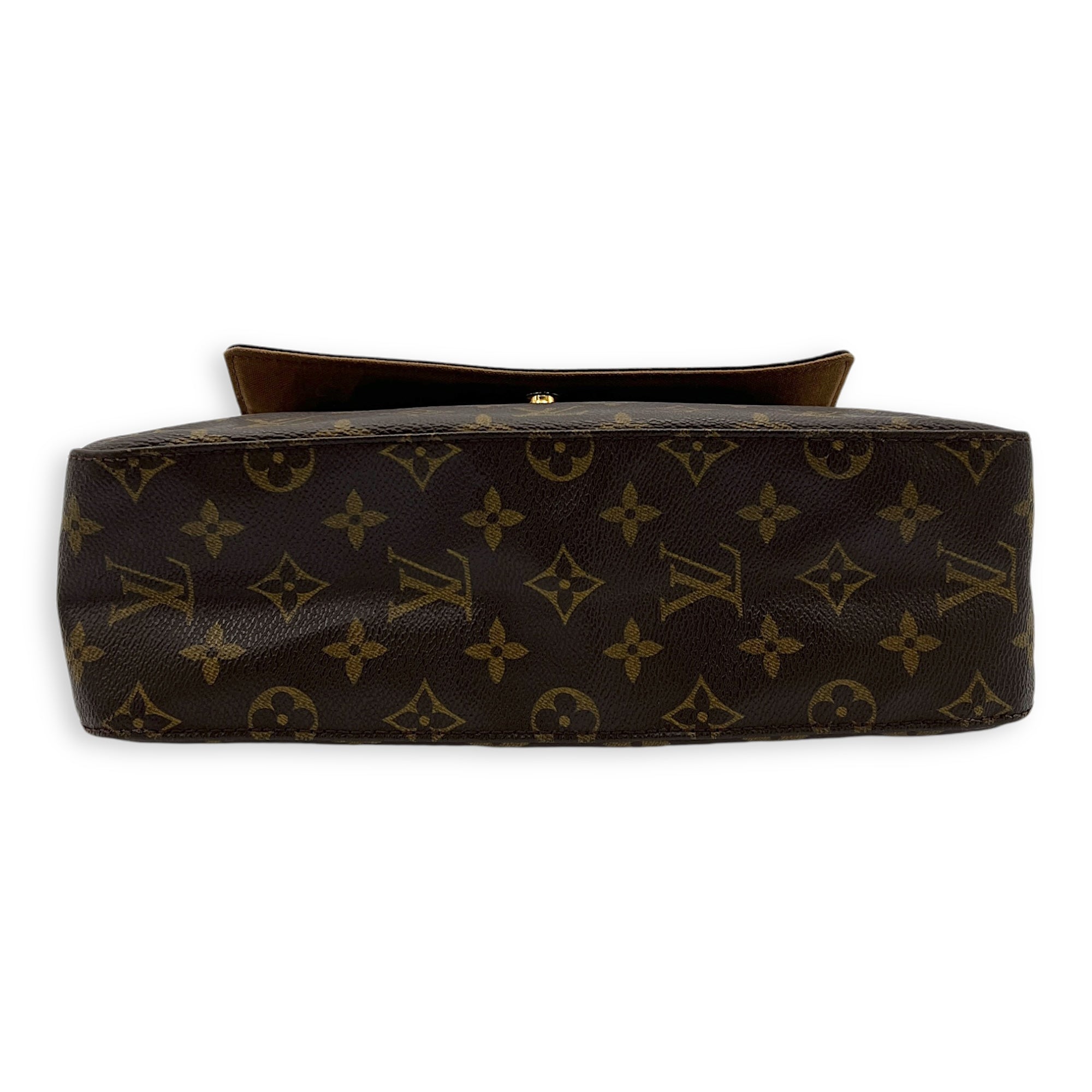 Looping Brown Shoulder Bag in Monogram Coated Canvas, Gold hardware