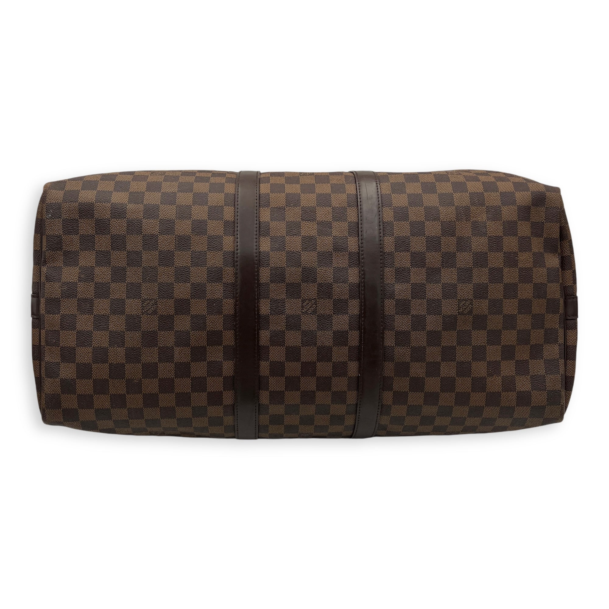 Keepall Duffle Bag 55 Damier Ebene in Coated Canvas, Gold hardware