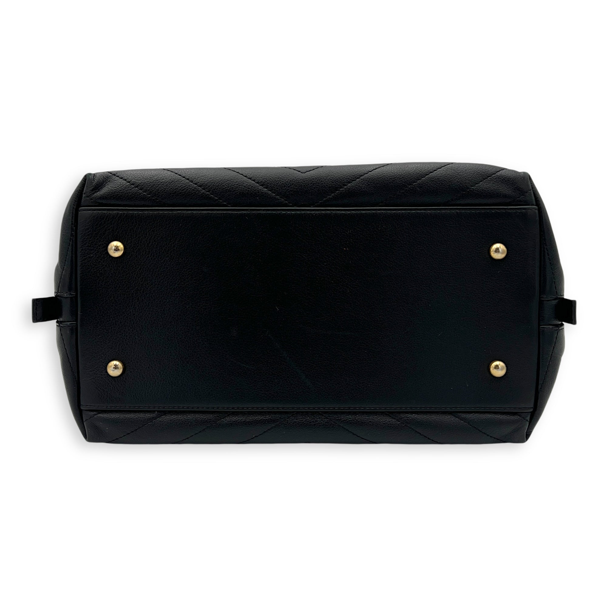 V Stitch Top Handle Bag Black in Calfskin, Gold hardware