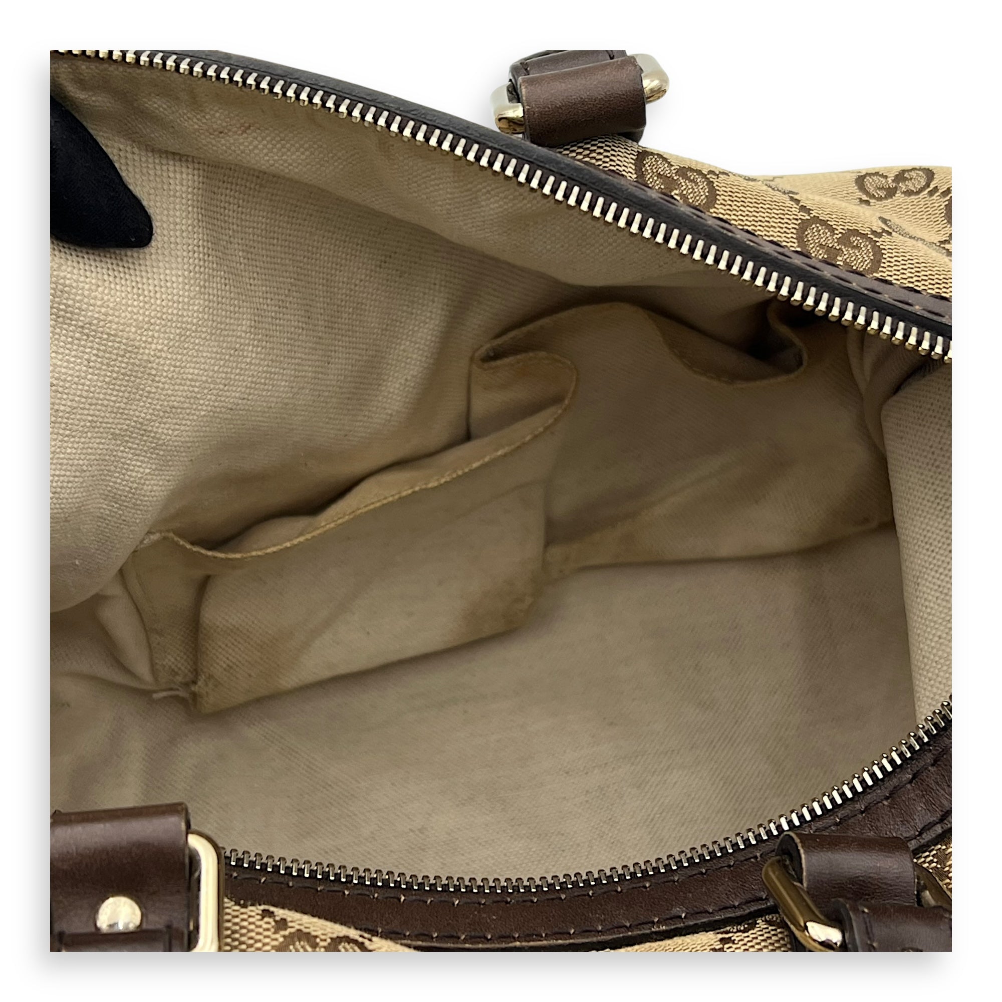 Boston Top Handle Bag Brown in Canvas, Gold hardware