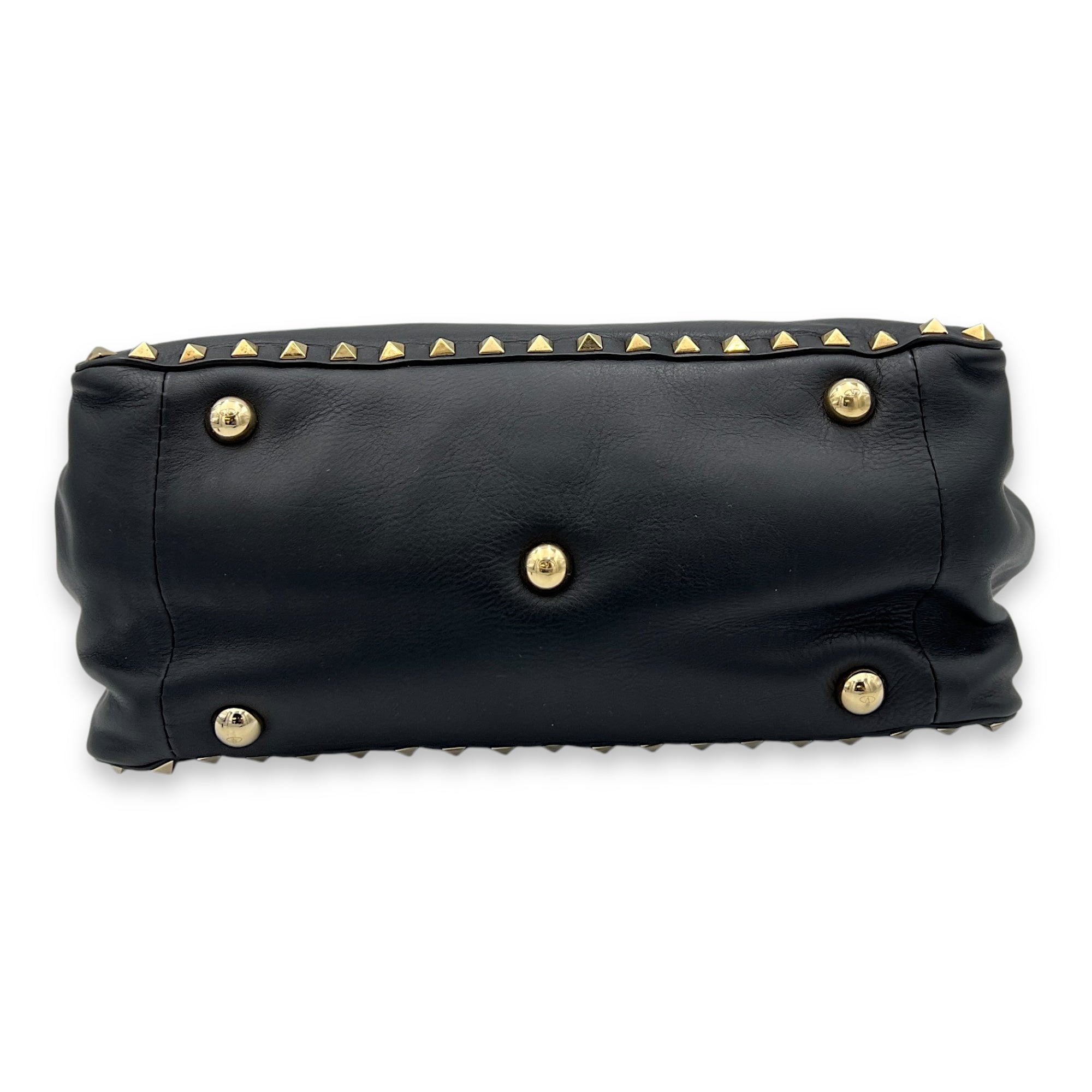 Rockstud Shoulder Bag Black in Calfskin, Gold hardware