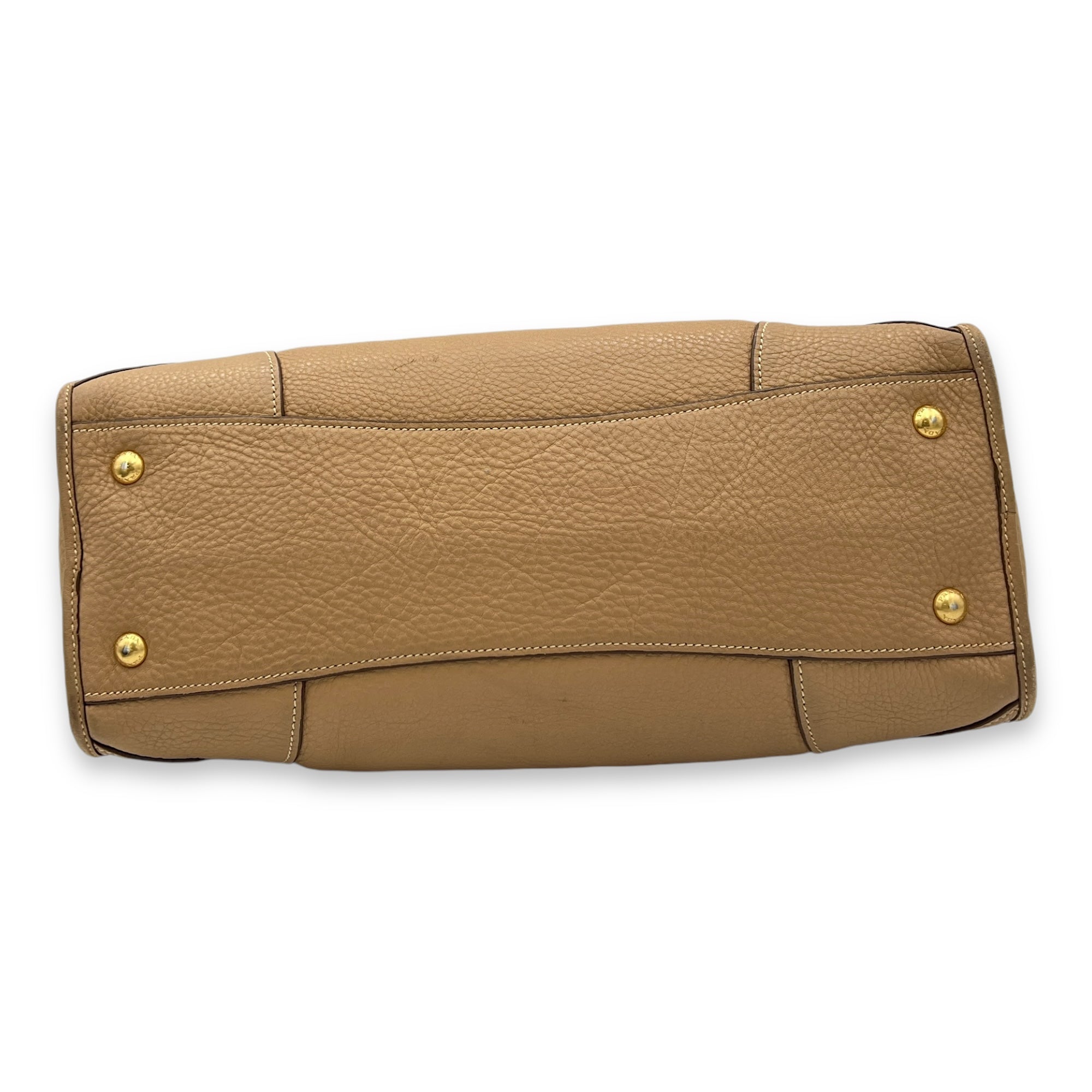 Logo Top Handle Bag Brown in Calfskin, Gold hardware