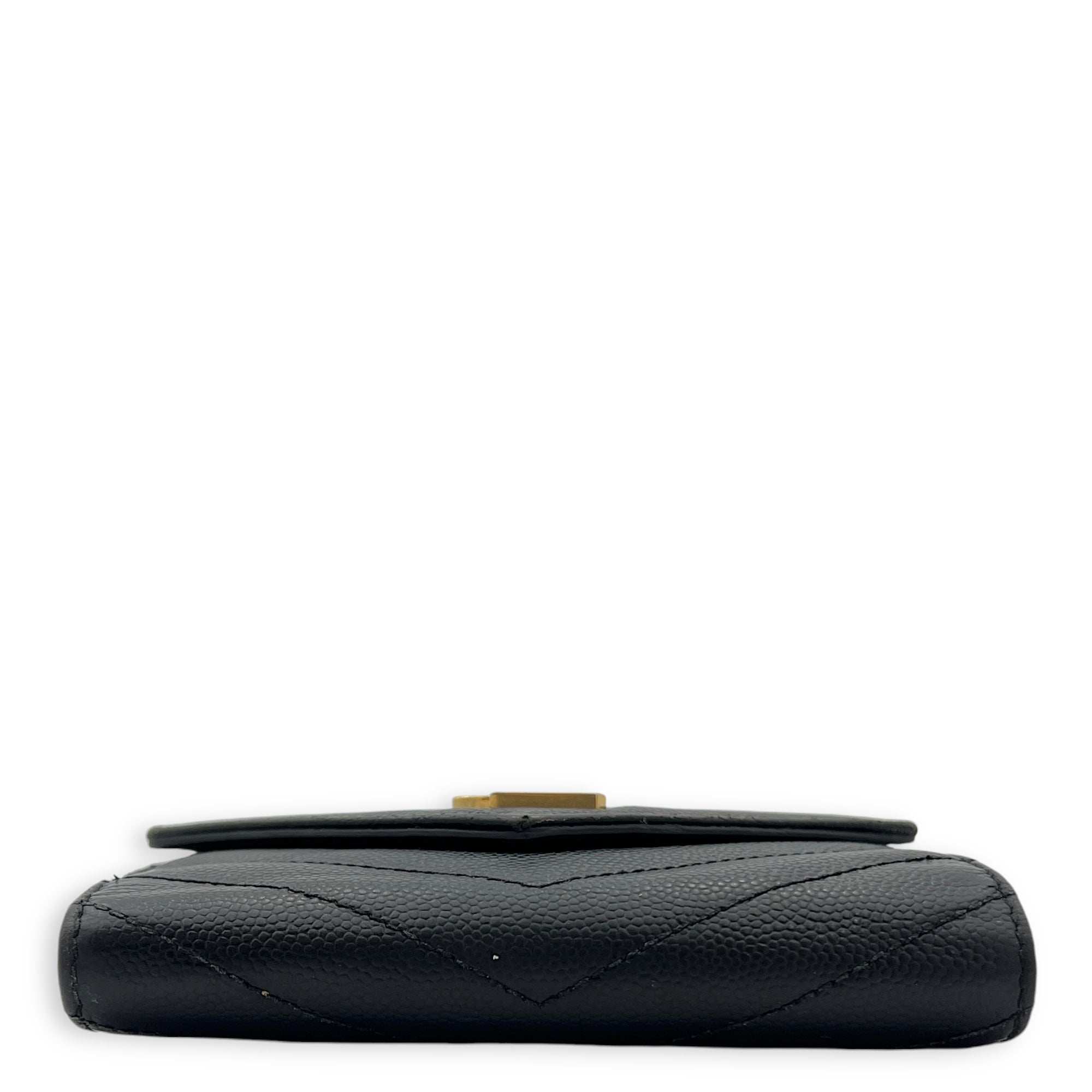 Saint Laurent Cassandre Black Wallet in Caviar Leather, Gold hardware_5