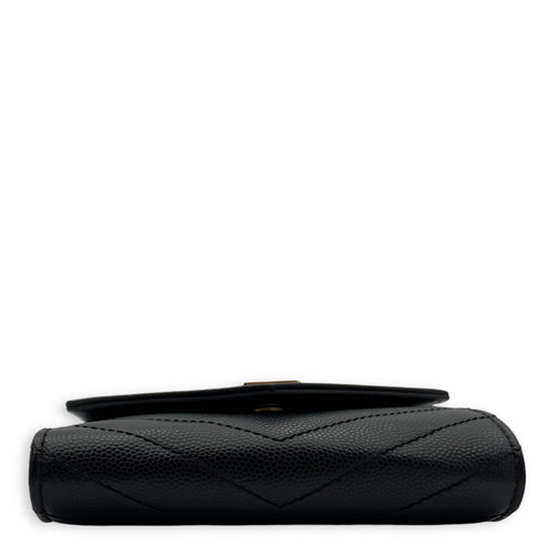 Saint Laurent Cassandre Wallet Black in Caviar Leather, Gold hardware_5