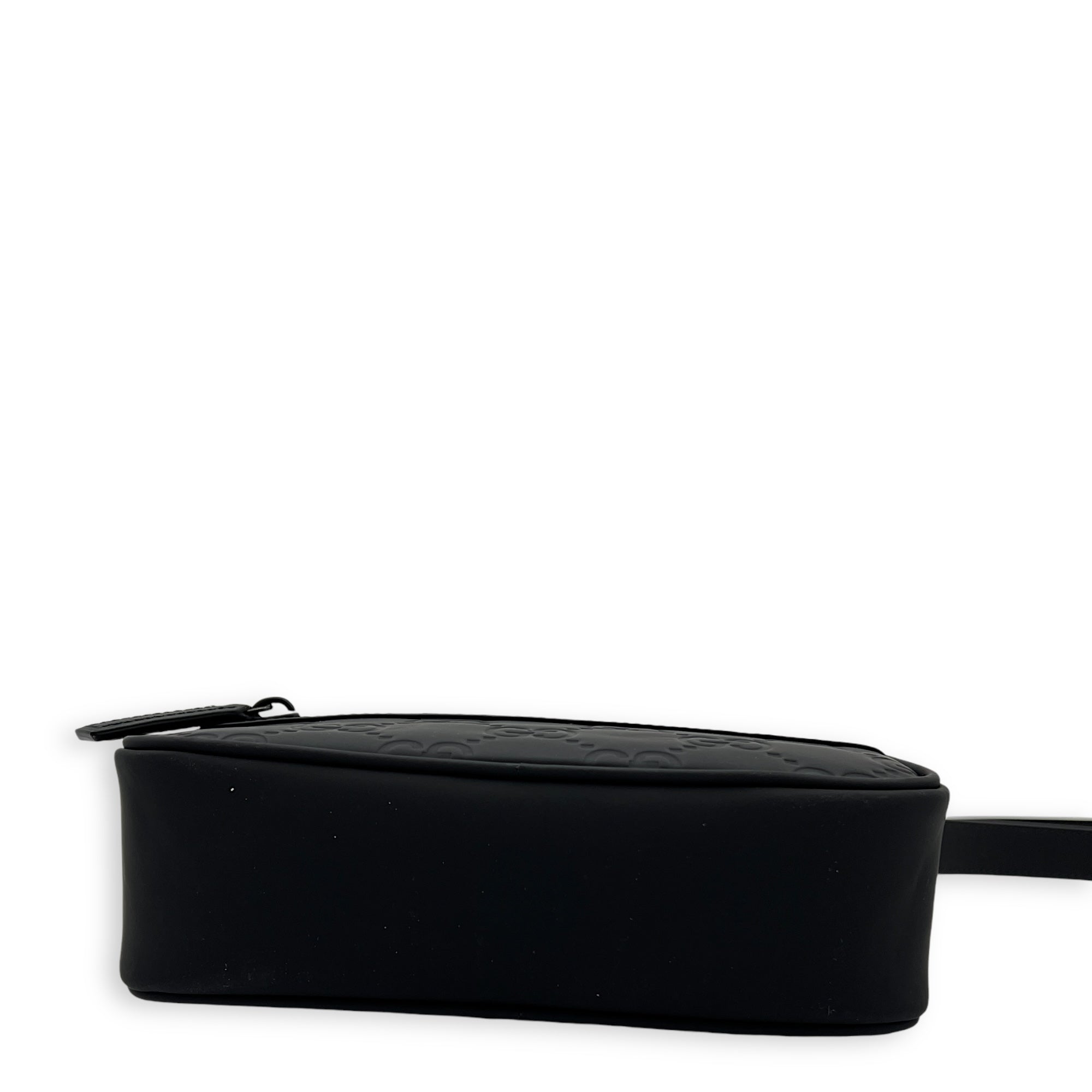 Gucci Guccissima Mini Black Crossbody Bag in Rubberized Calfskin, Monochrome hardware_5