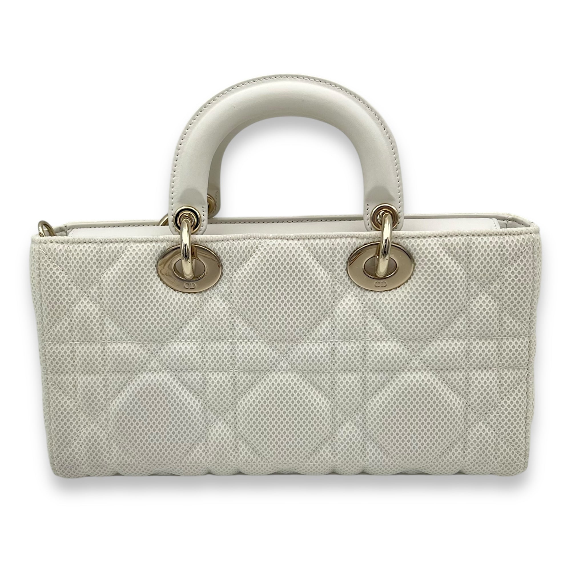 Christian Dior Lady D-Joy Maxi White Top Handle Bag in Mesh, Light Gold hardware_2