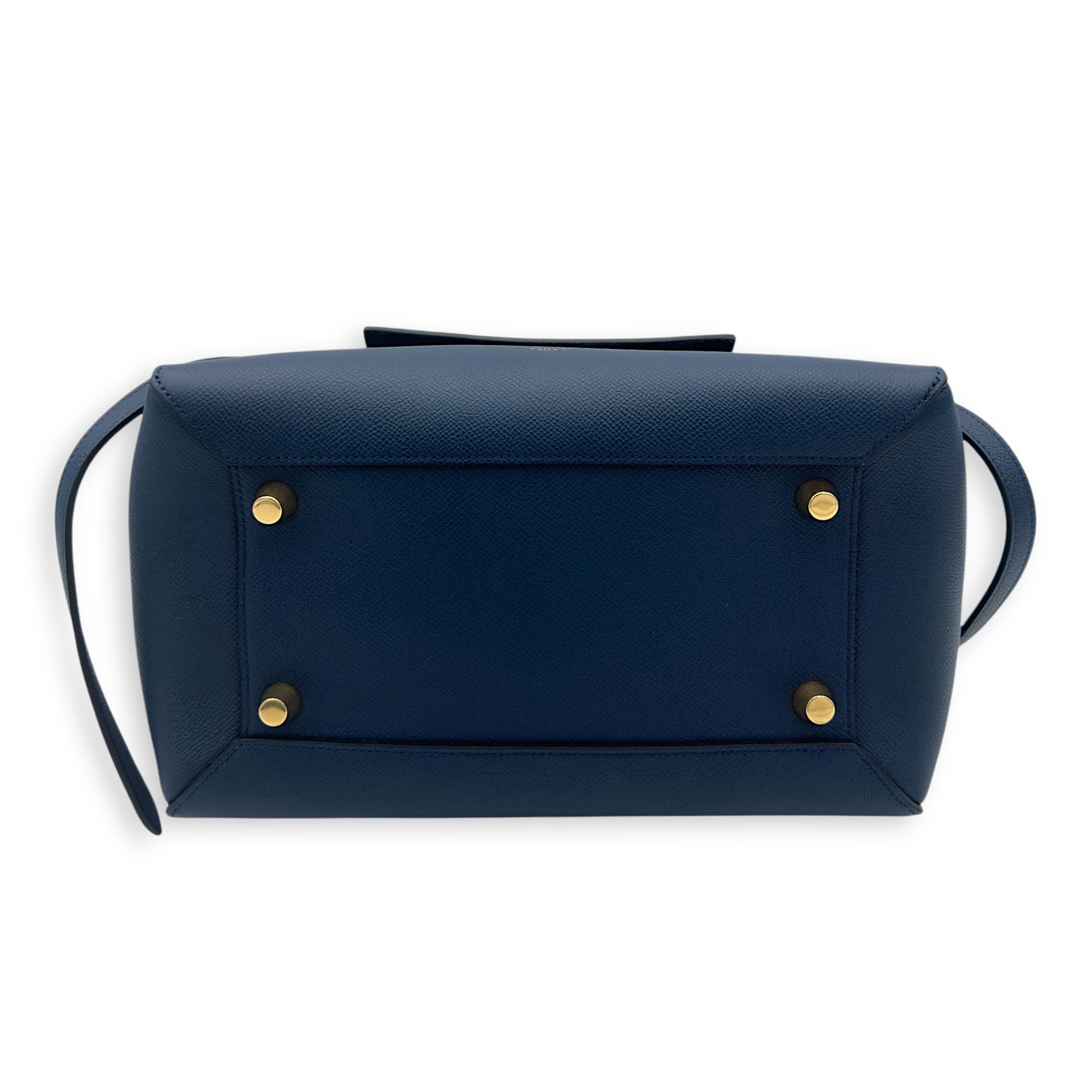 Celine Luggage Mini Blue Top Handle Bag in Caviar Leather, Gold hardware_5