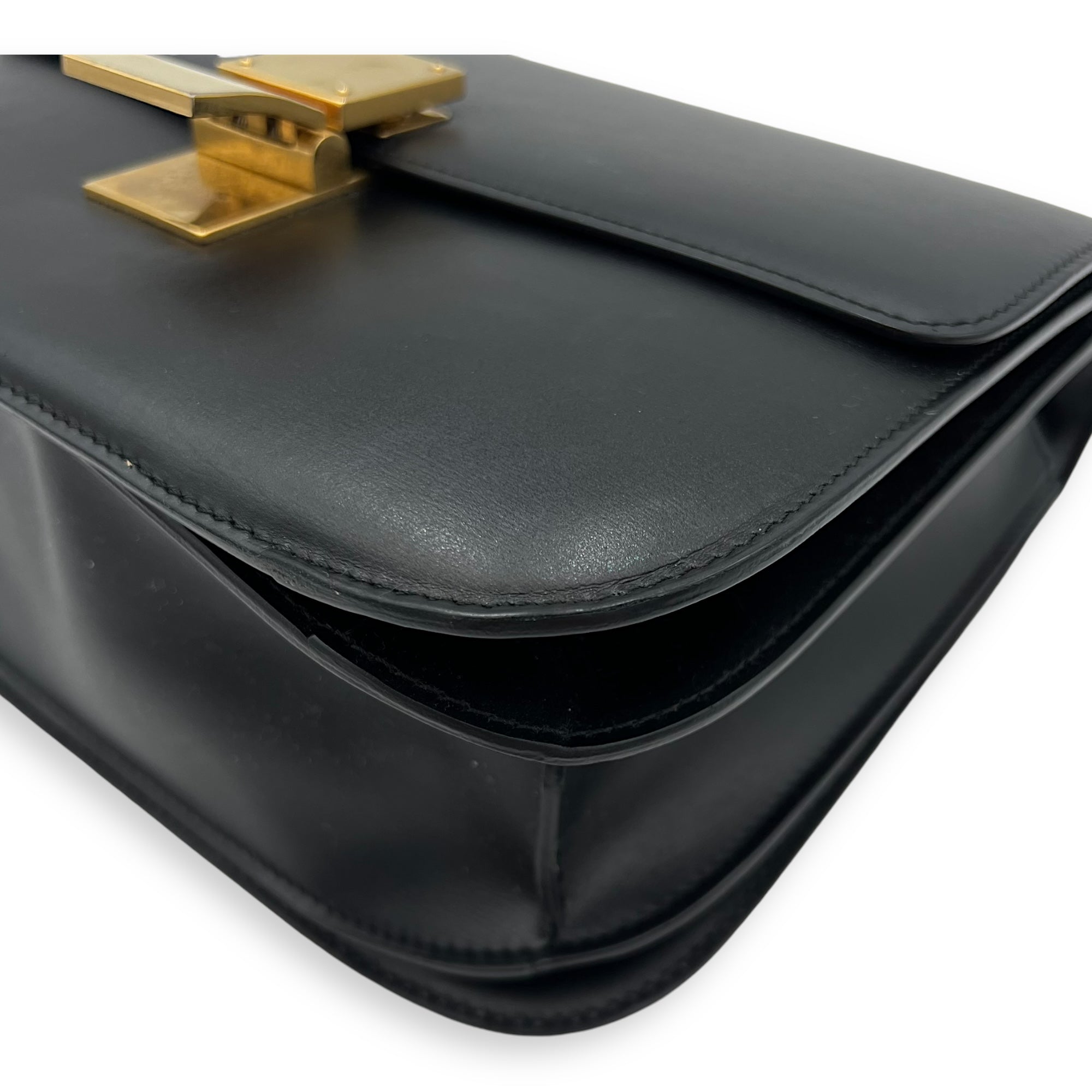 Celine Box Shoulder Bag Black in Calfskin, Gold hardware_9