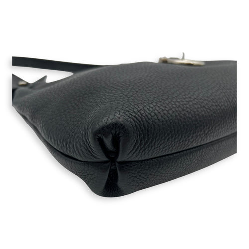 Salvatore Ferragamo Gancini Black Shoulder Bag in Calfskin, Silver hardware_11