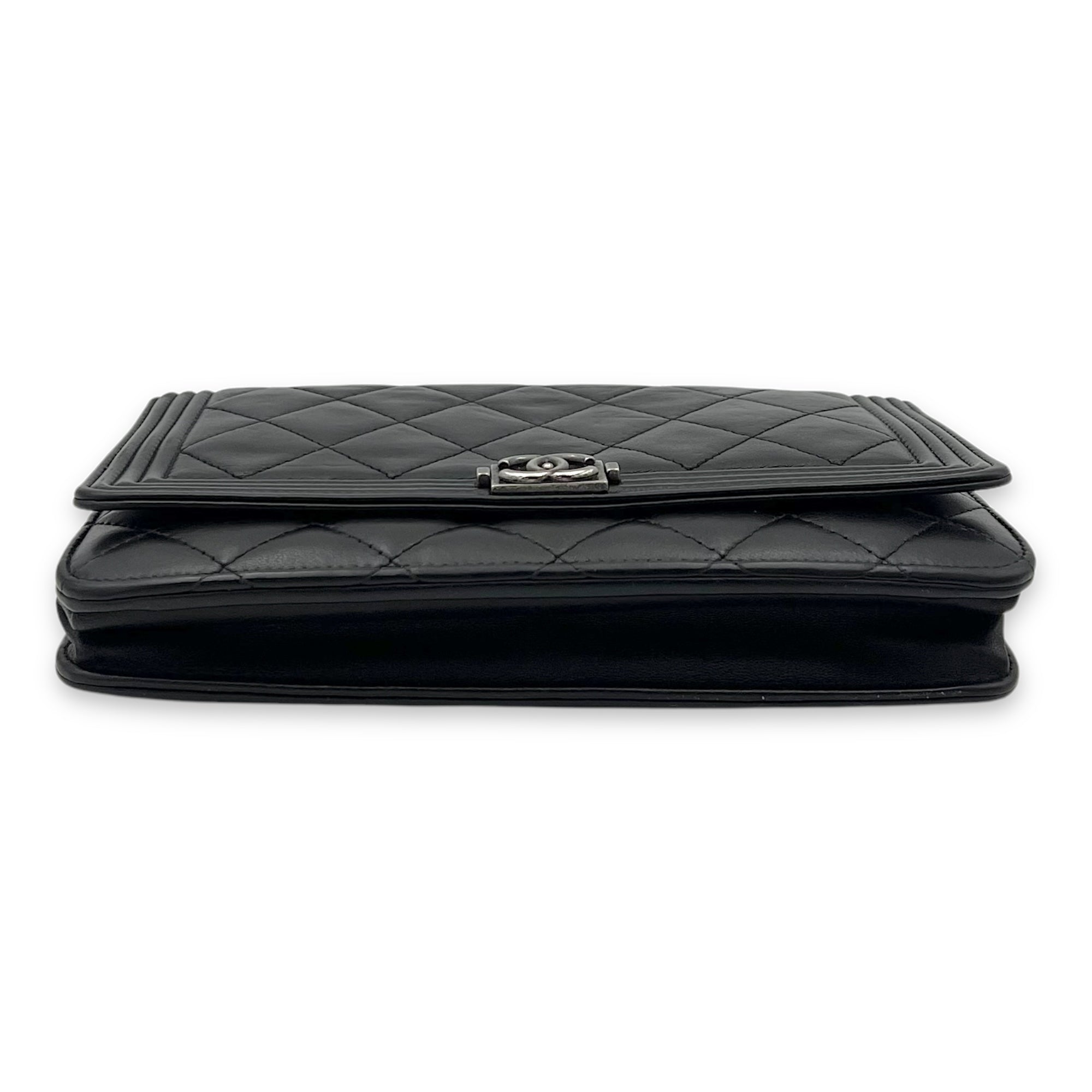 Chanel Boy Wallet On Chain Black in Lambskin, Ruthenium hardware_5