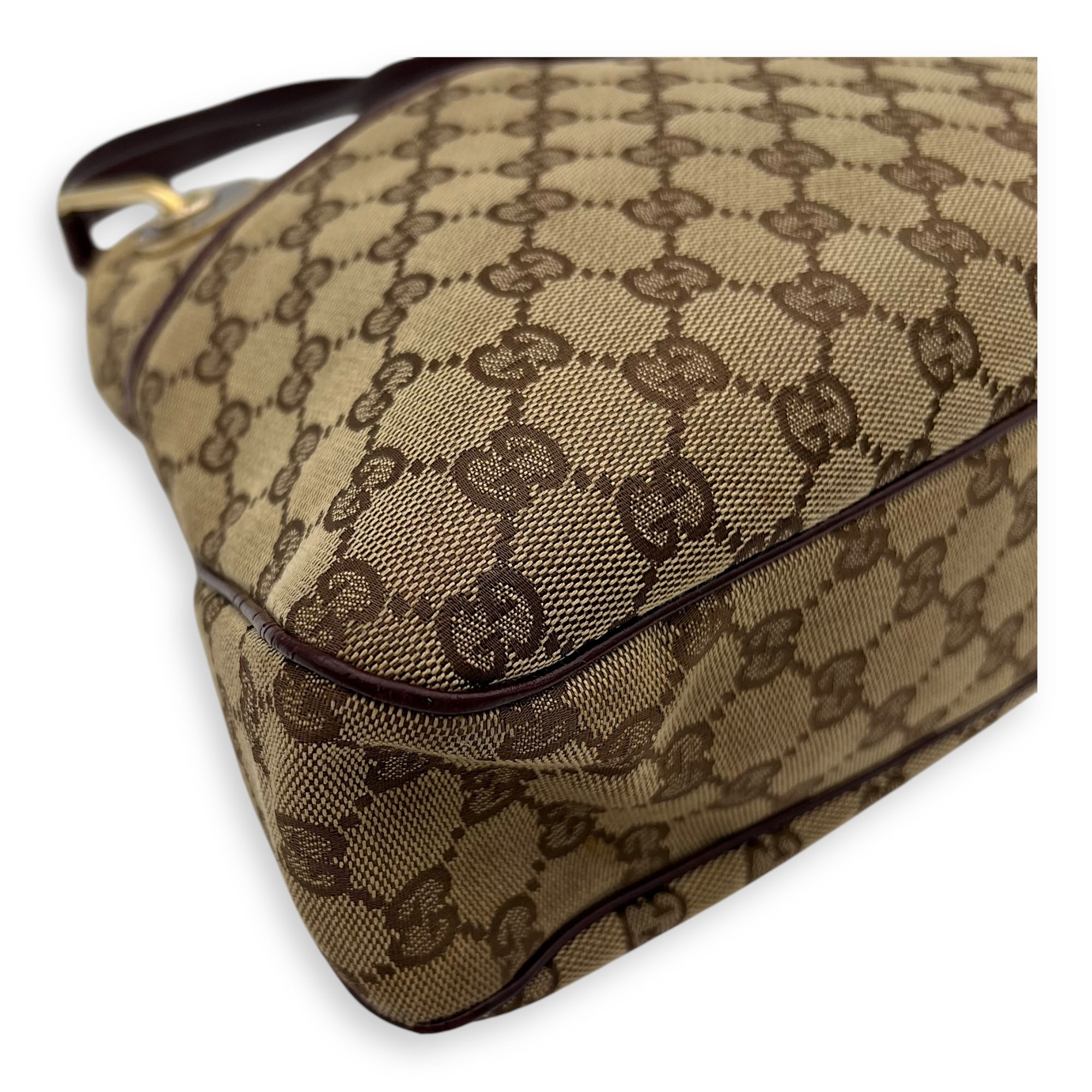 Gucci GG Shoulder Bag Brown in Canvas, Gold hardware_8