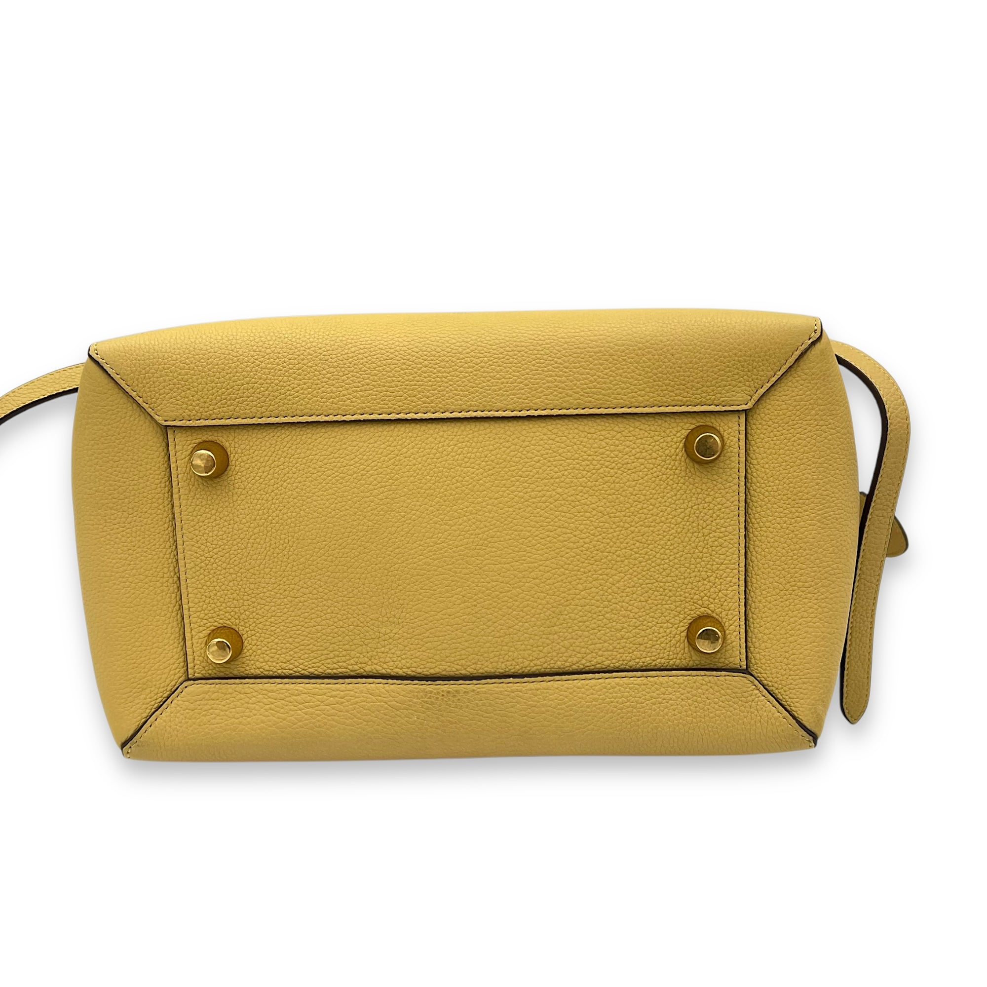 Celine Belt Mini Yellow Top Handle Bag in Calfskin, Gold hardware_5