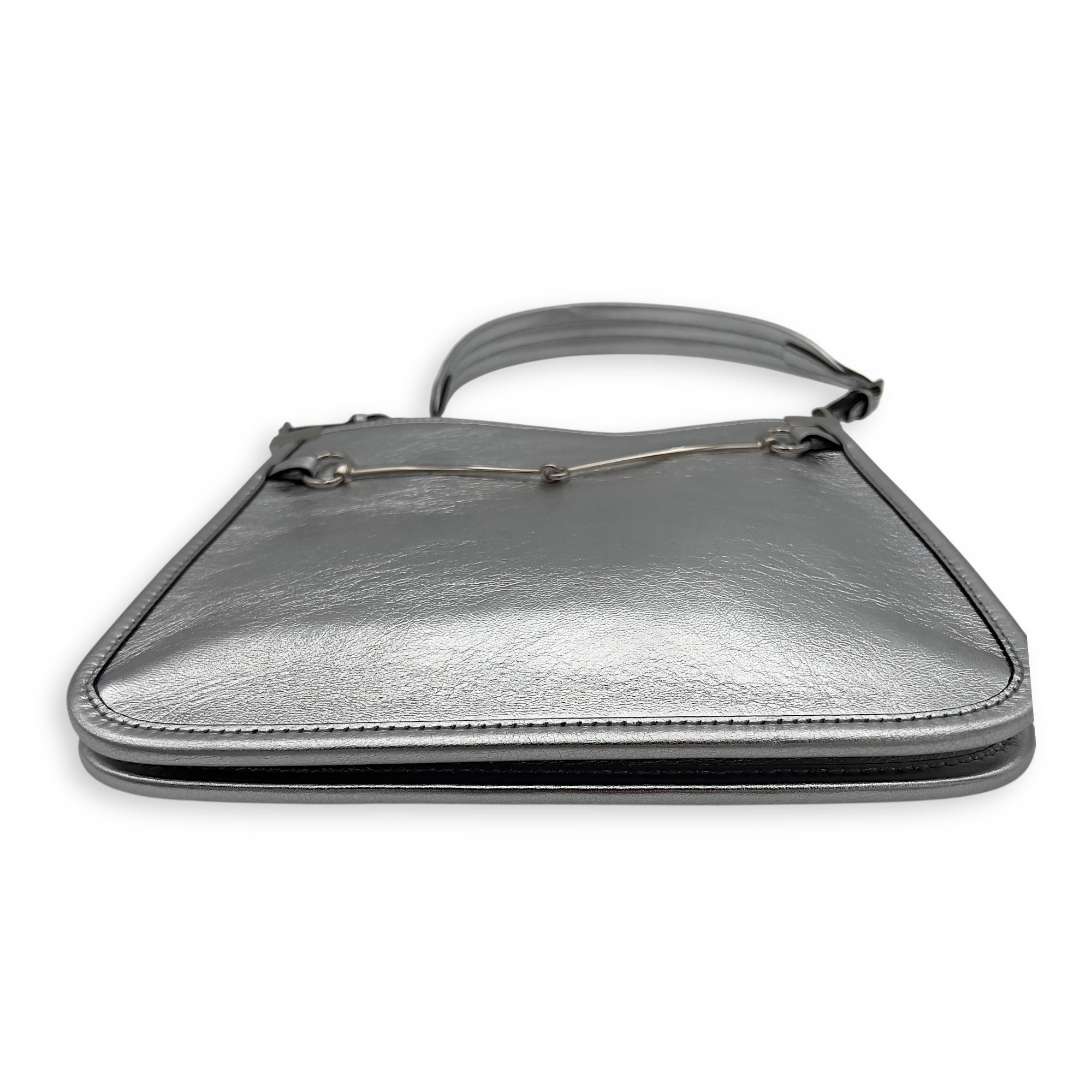 Gucci Slim Horsebit Small Silver Shoulder Bag in Calfskin, Silver hardware_5