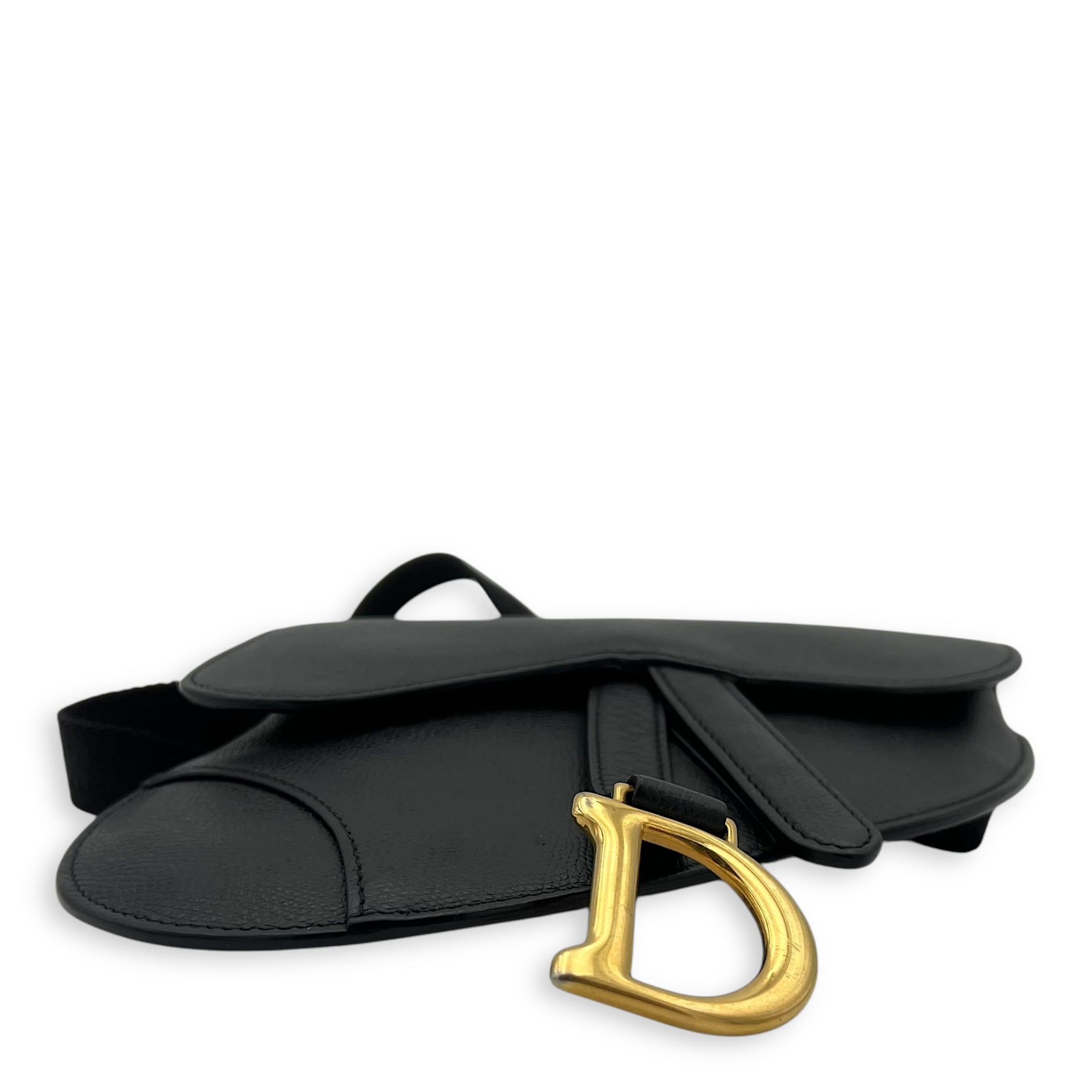 Christian Dior Saddle Belt Bag Black in Calfskin, Gold hardware_5