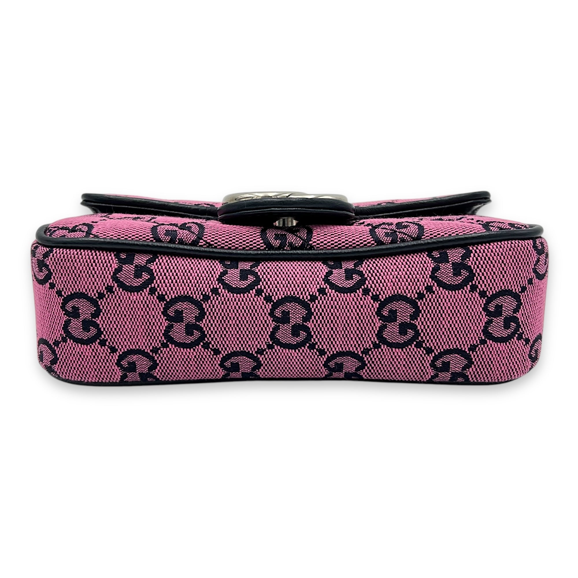 Gucci GG Marmont Super Mini Pink Crossbody Bag in Canvas, Silver hardware_5