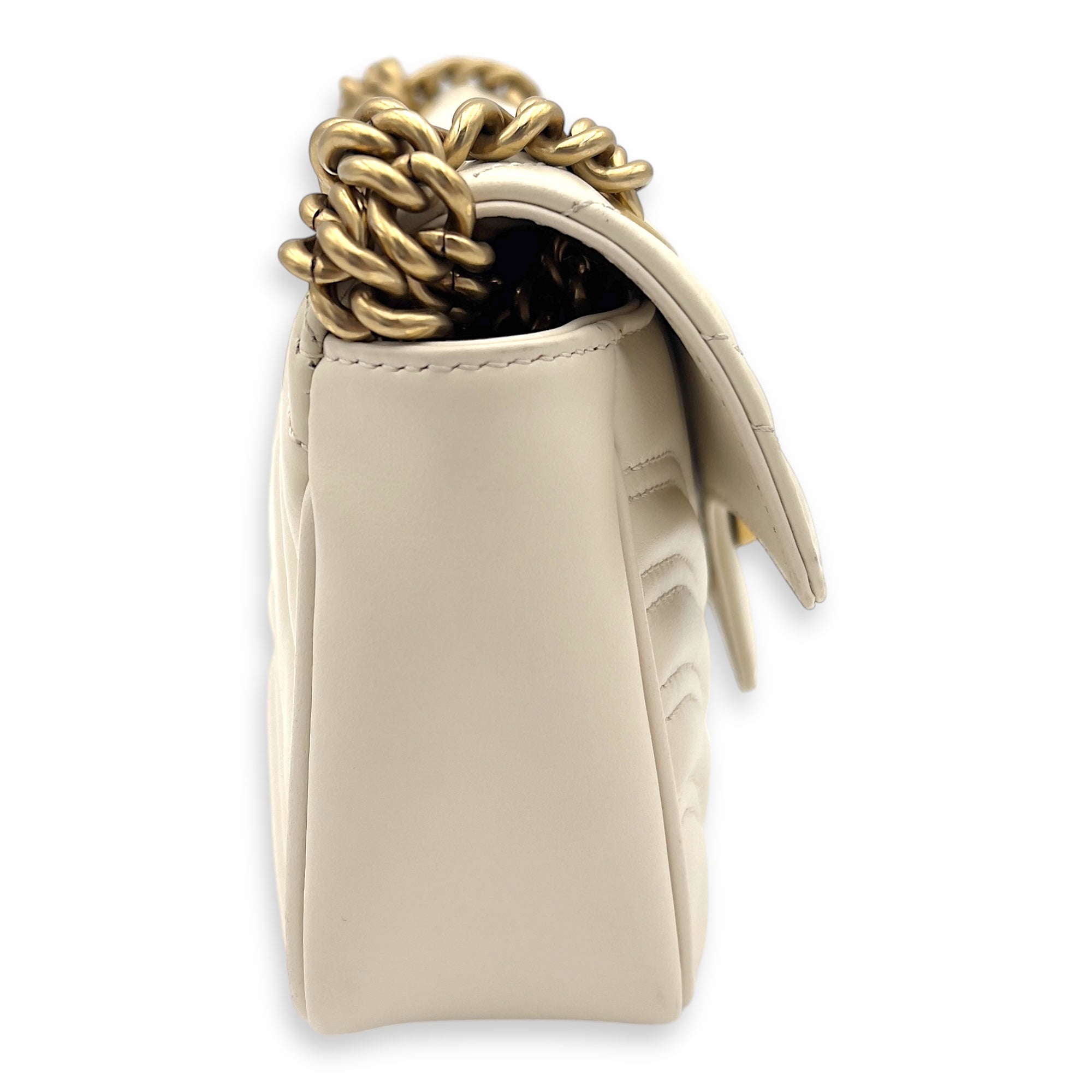 Gucci GG Marmont Shoulder Bag Mini White in Calfskin, Gold hardware_4