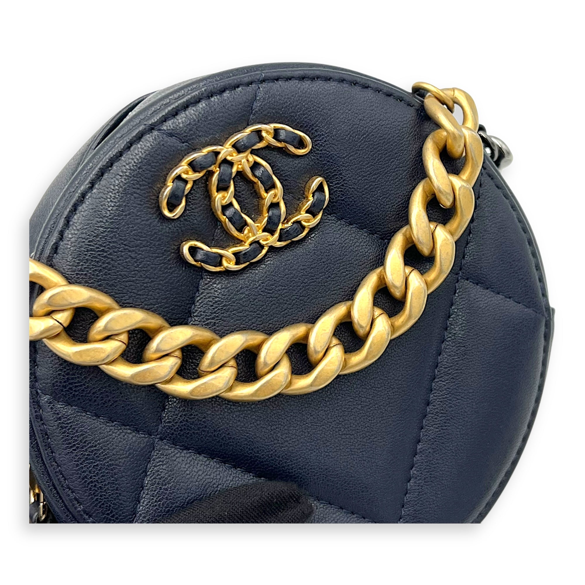 Chanel Round CC Crossbody Bag Blue in Calfskin, Mixed hardware_5