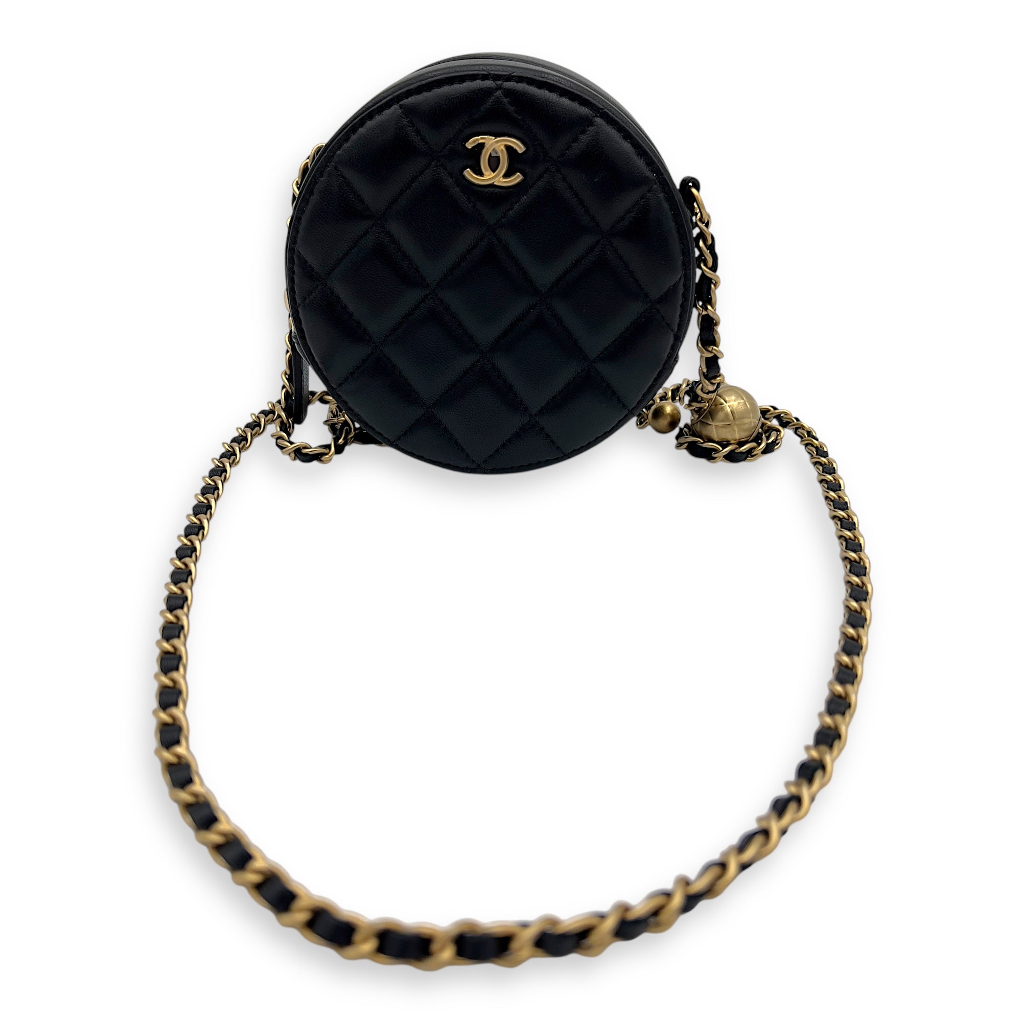 Chanel Round CC Crossbody Bag Black in Lambskin, Brushed Gold hardware_3