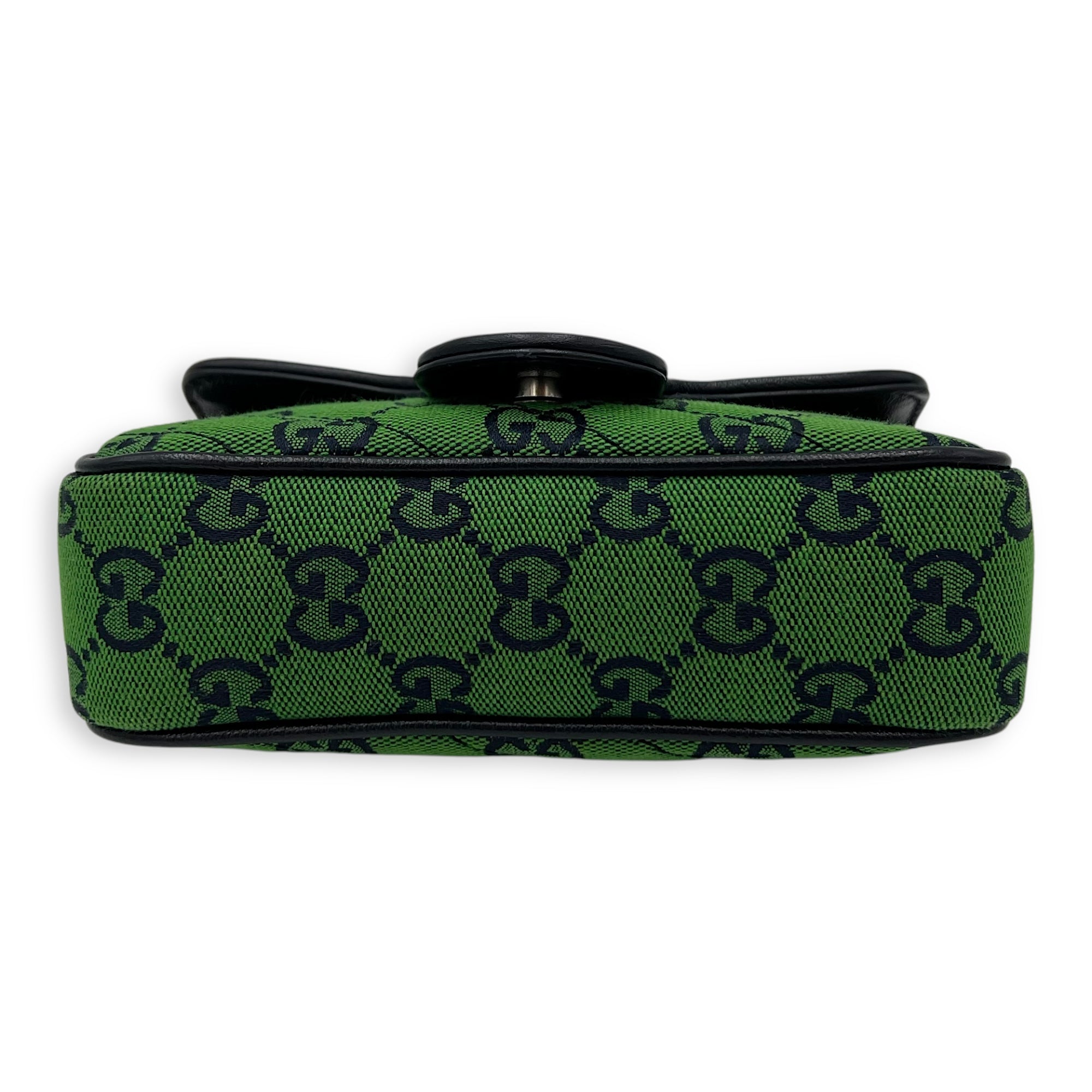 Gucci GG Marmont Super Mini Green Crossbody Bag in Canvas, Silver hardware_5