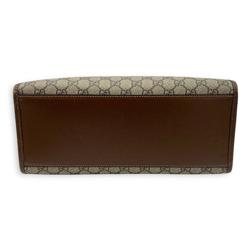 Gucci GG Supreme Brown Tote Bag in Interlocking GG Supreme, Gold hardware_5