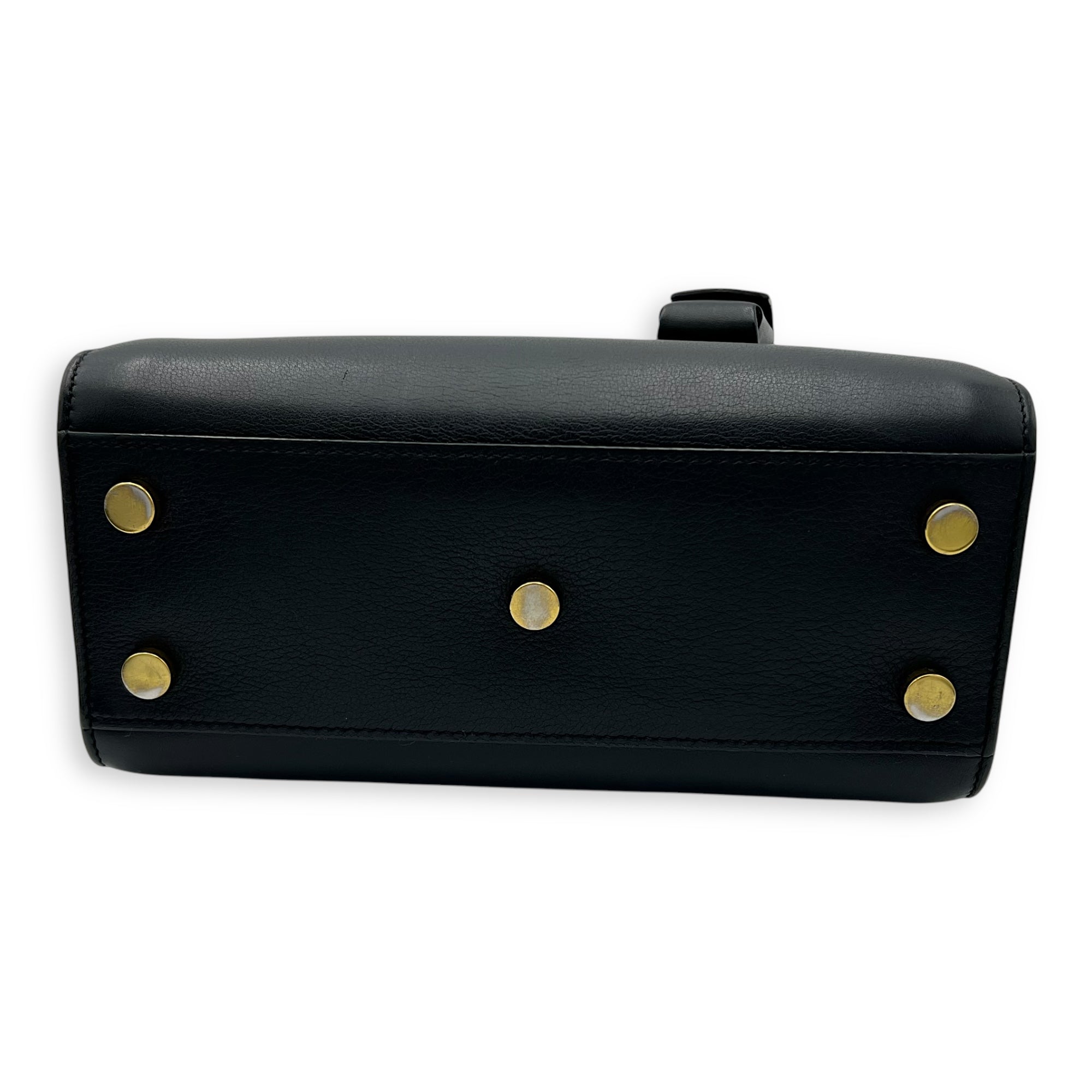 Sac de Jour Nano Black Top Handle Bag in Calfskin, Gold hardware