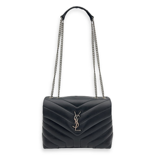 Saint Laurent Loulou Small Black Shoulder Bag in Calfskin, Silver hardware_4