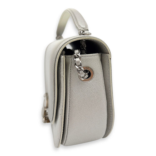 Chanel Coco Curve Top Handle Bag White in Caviar Leather, Silver hardware_4