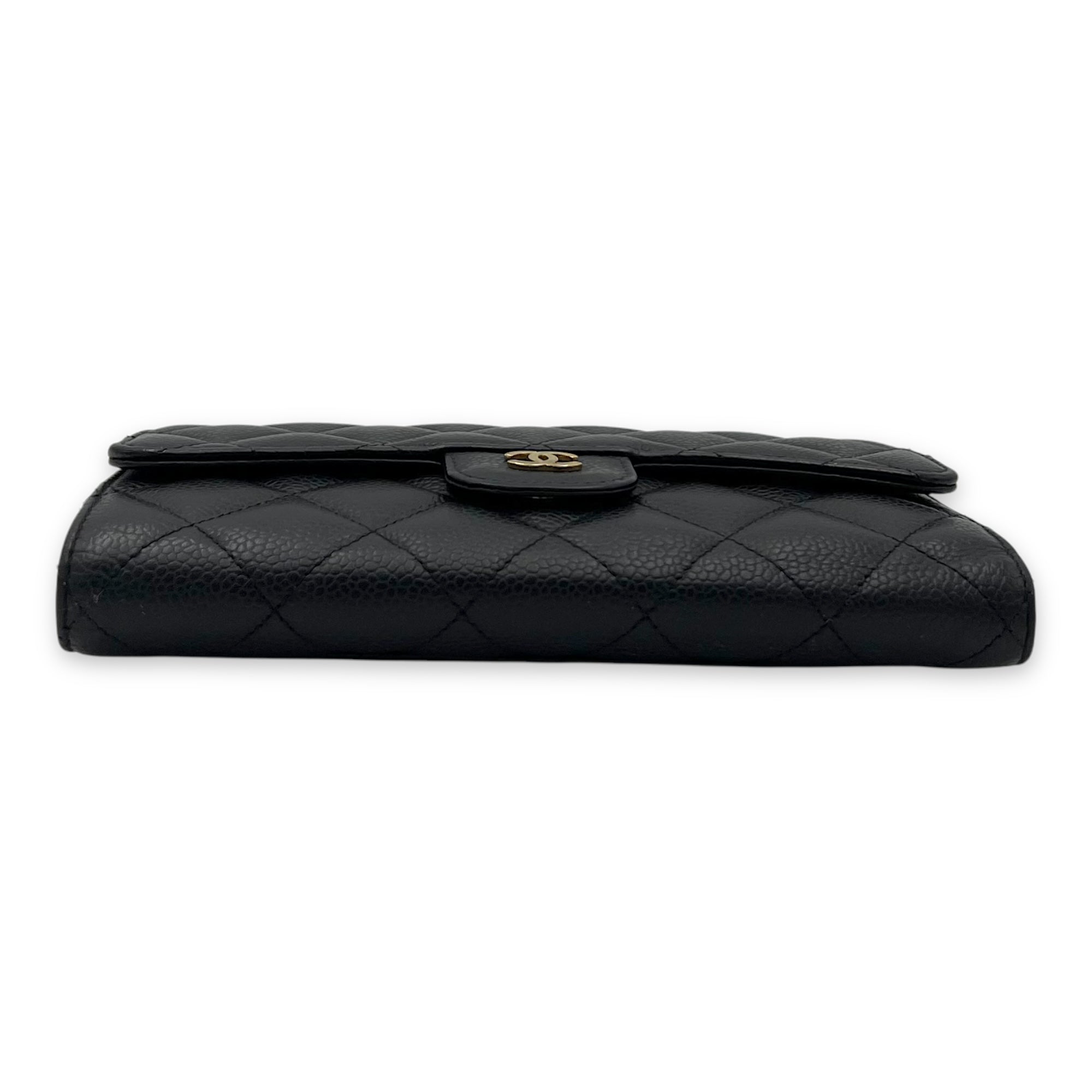 Chanel Classic Wallet Long Black in Caviar Leather, Gold hardware_5