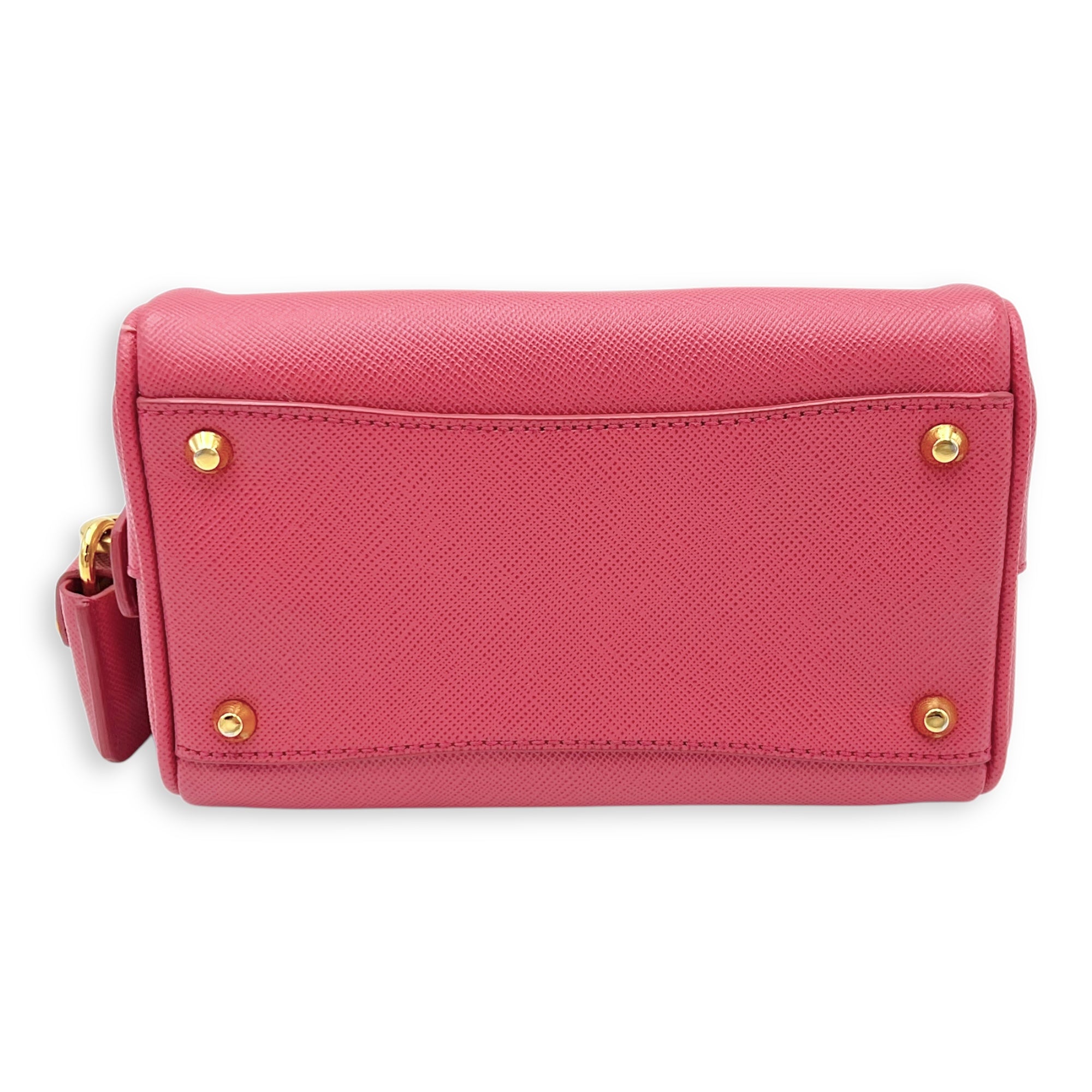 Prada Convertible Bowler Boston Mini Pink Top Handle Bag in Saffiano Leather, Gold hardware_5