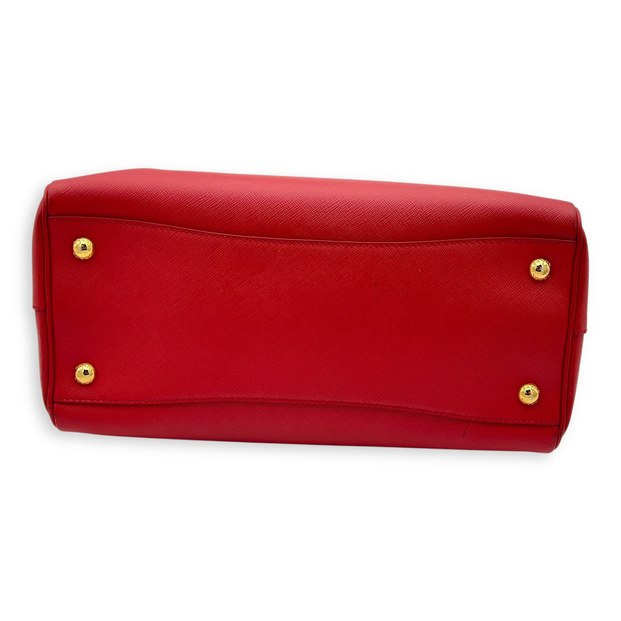 Prada Logo Top Handle Bag Red in Saffiano Leather, Gold hardware_5