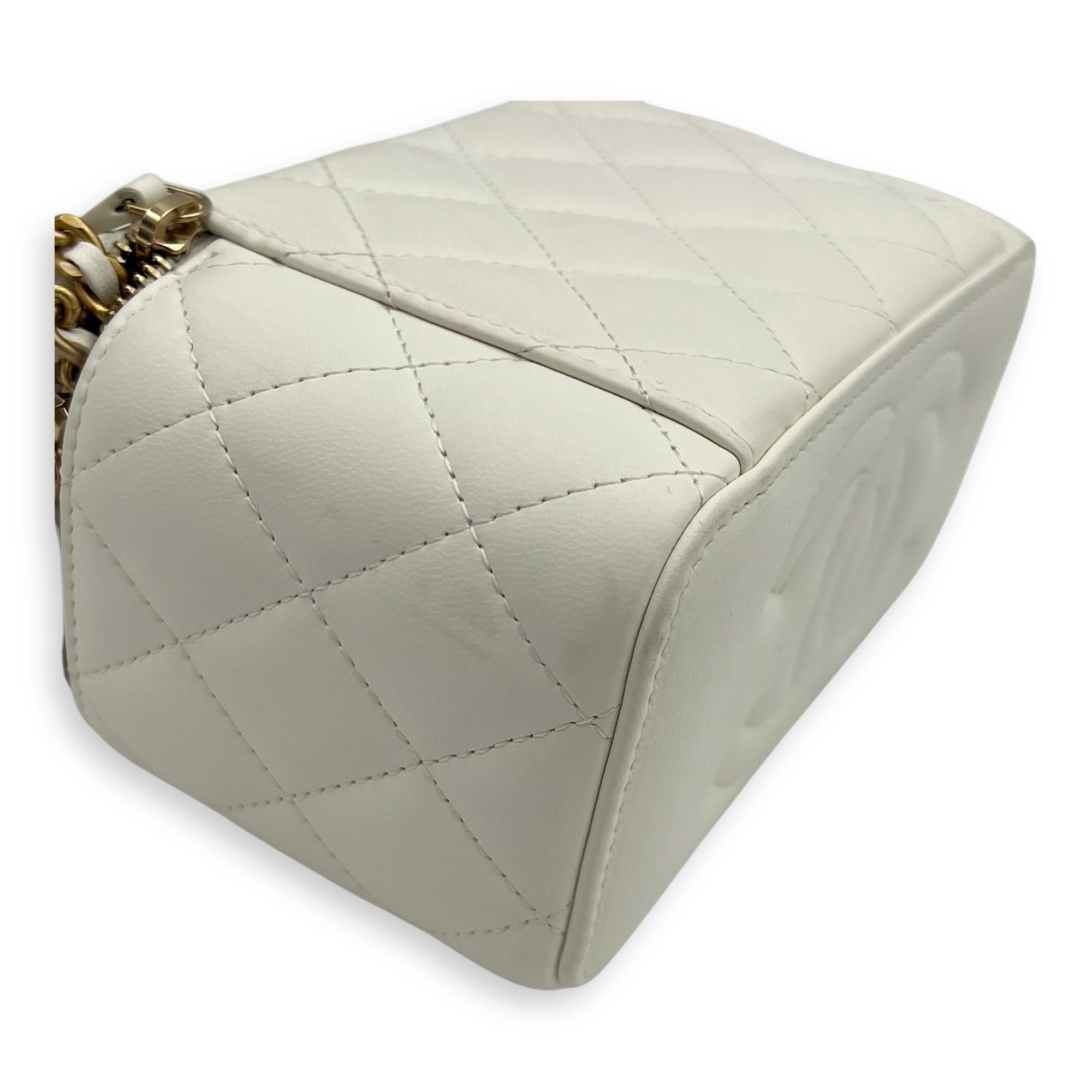 Chanel Vanity pearl crush Crossbody Bag White in Calfskin, Gold hardware_10