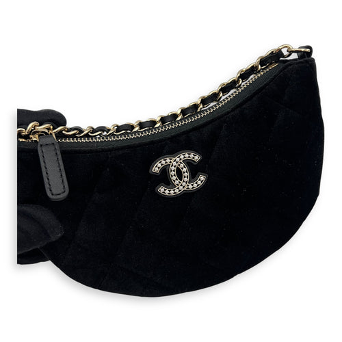 Chanel VIP Gift Crystal Quilted Black Crossbody Bag in Velvet, Gold hardware_7