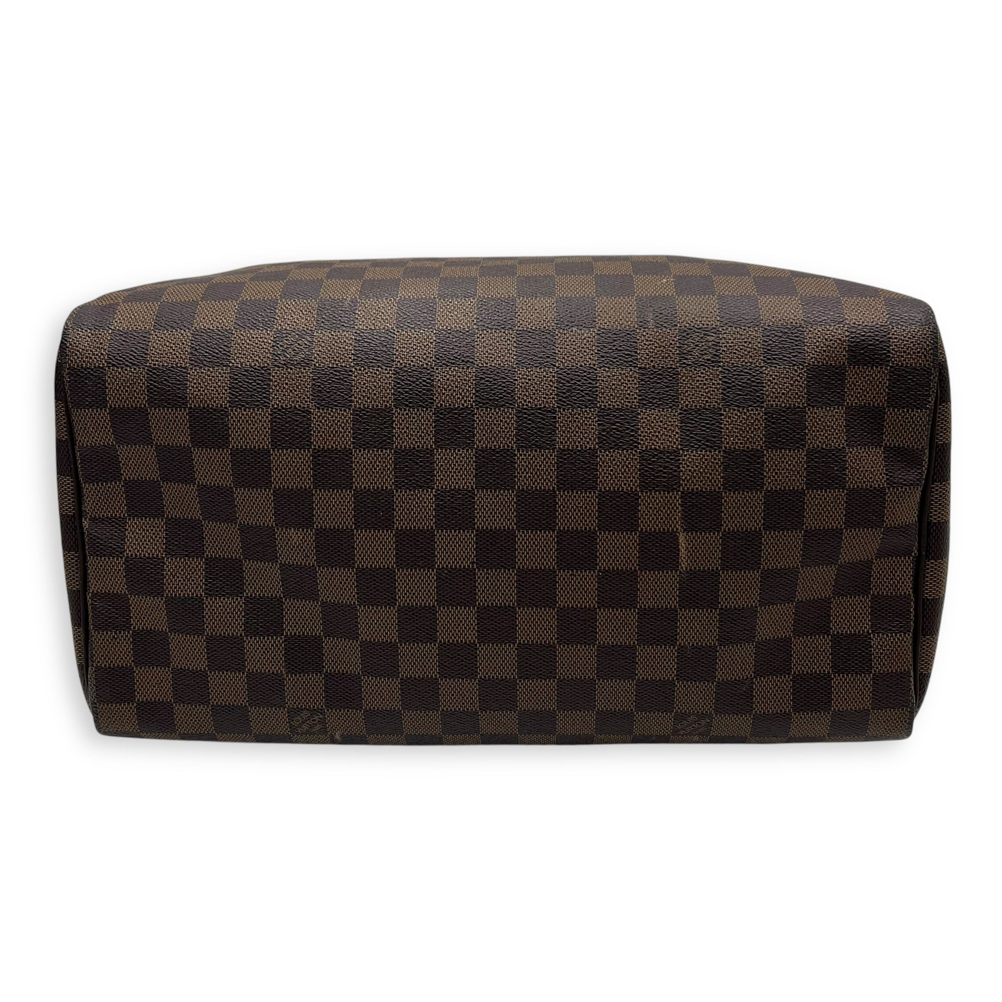 Louis Vuitton Speedy Top Handle Bag 35 Damier Ebene in Coated Canvas, Gold hardware_5