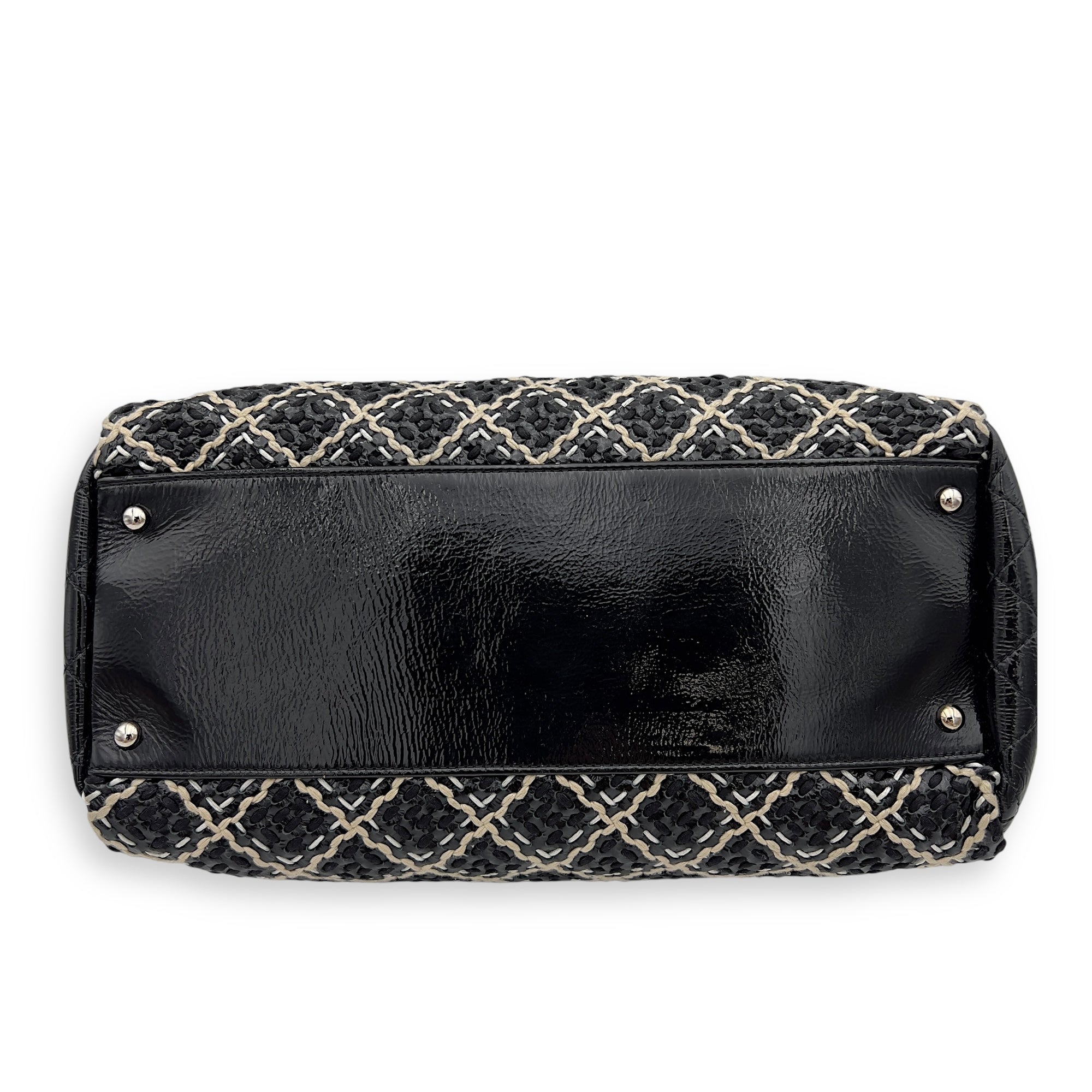 Chanel Mademoiselle Bowler Shoulder Bag Black in Tweed, Silver hardware_5