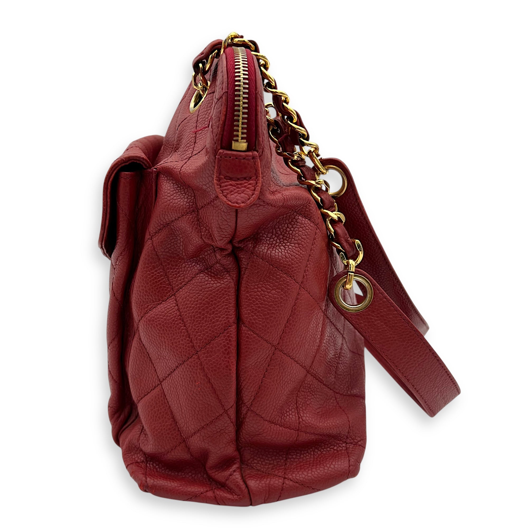 Chanel CC Turnlock Shoulder Bag Red in Caviar Leather, Gold hardware_4