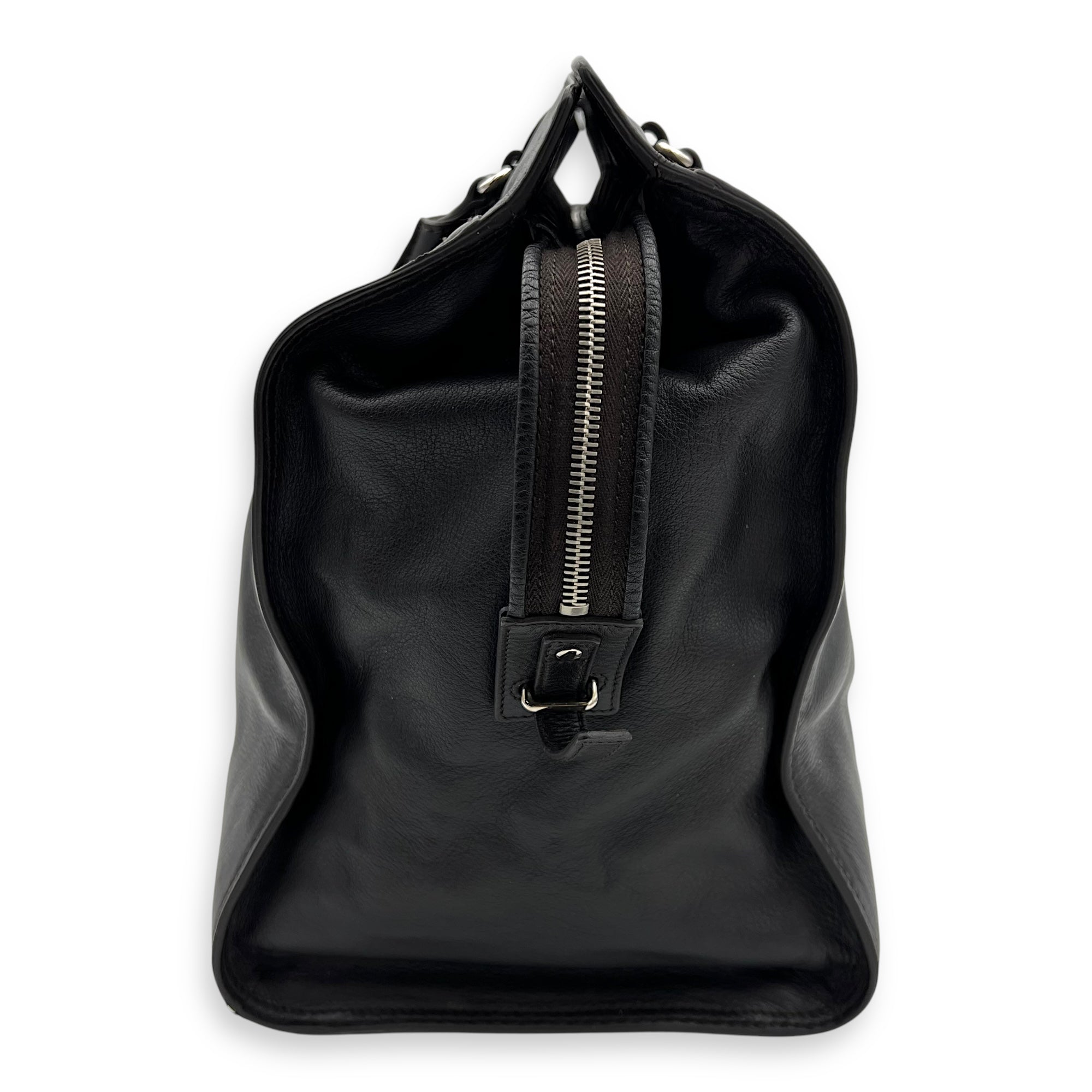 Saint Laurent Cabas Top Handle Bag Brown in Calfskin, Silver hardware_5